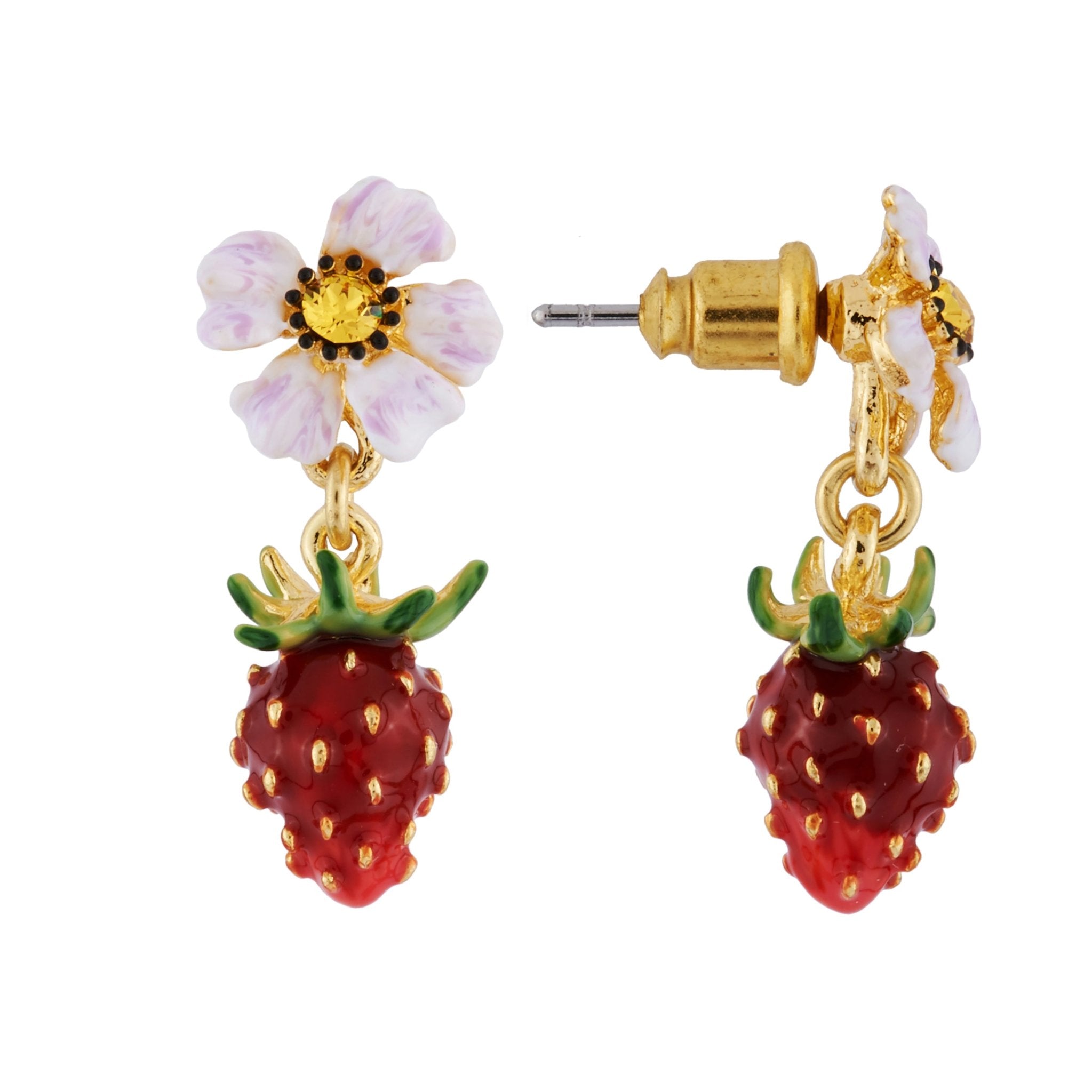 Small Strawberry And White Flower Earrings | AHPO1021 - Les Nereides