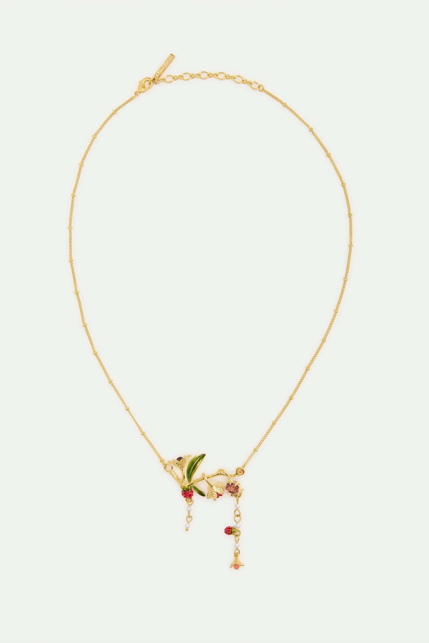 Statement Necklace With Flowers, Raspberries, Pink Stone And Pearls | AXAM3041 - Les Nereides