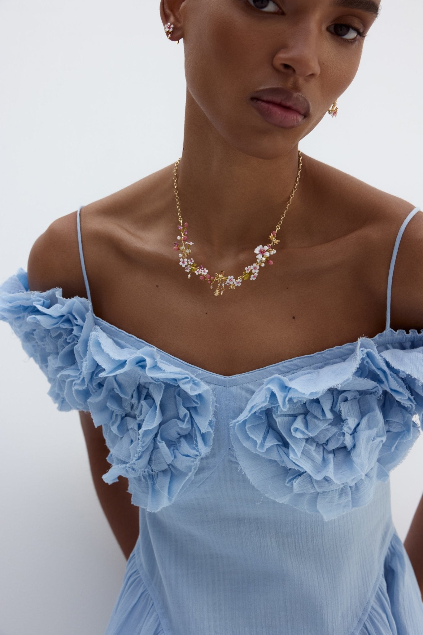 Statement Necklace With Hawthorn, Butterfly, Crystals And Pearls | AYDF3011 - Les Nereides