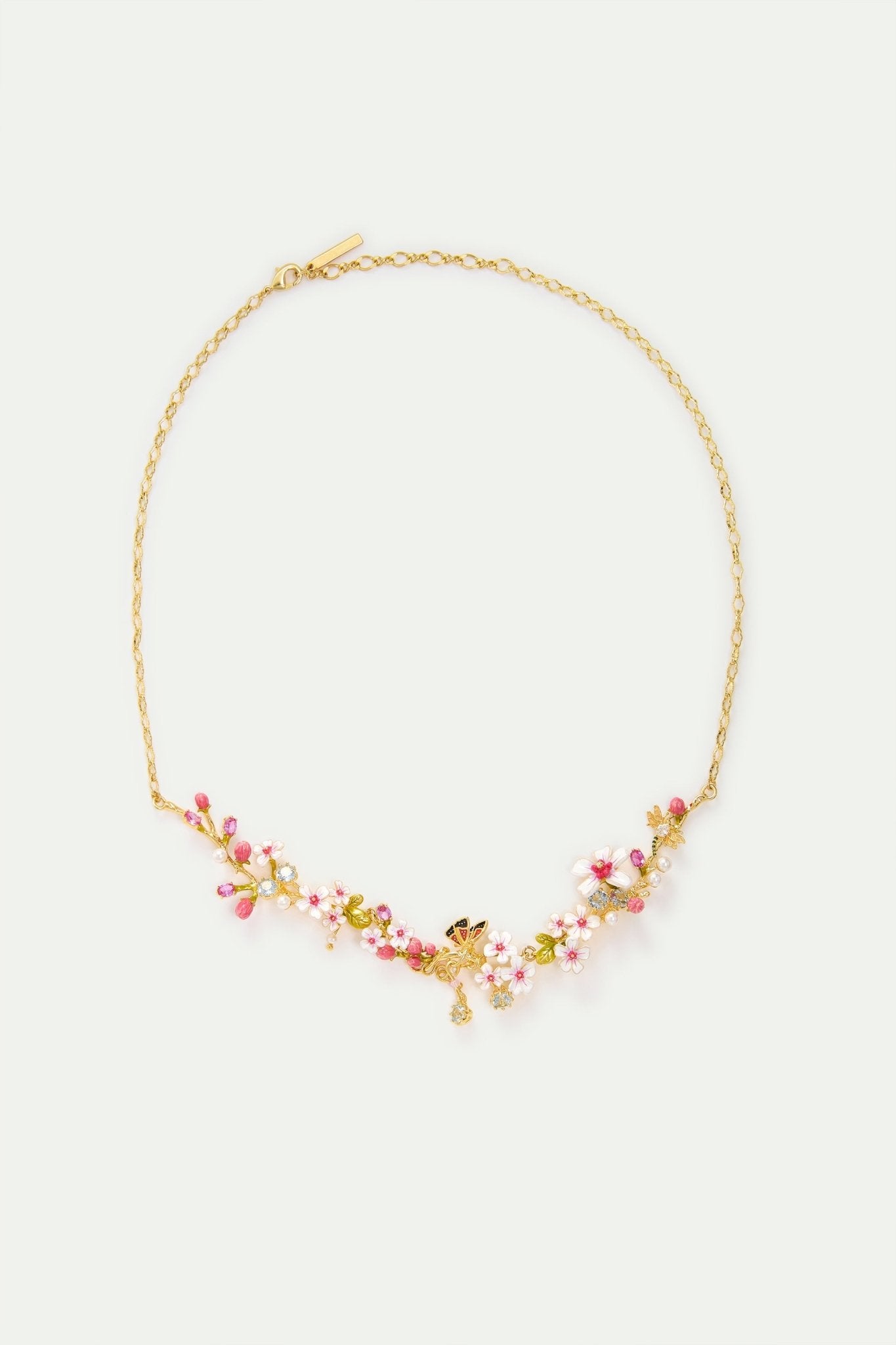 Statement Necklace With Hawthorn, Butterfly, Crystals And Pearls | AYDF3011 - Les Nereides