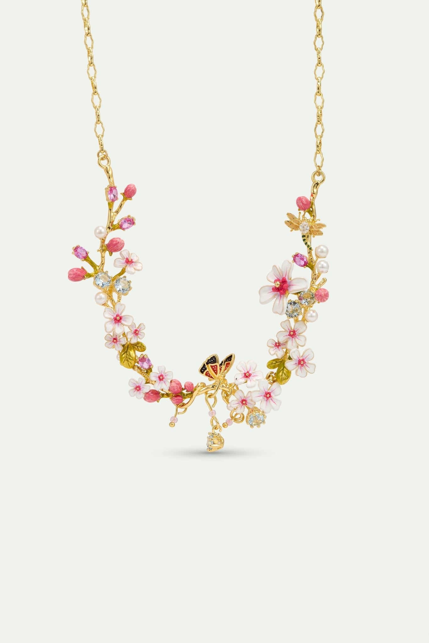 Statement Necklace With Hawthorn, Butterfly, Crystals And Pearls | AYDF3011 - Les Nereides