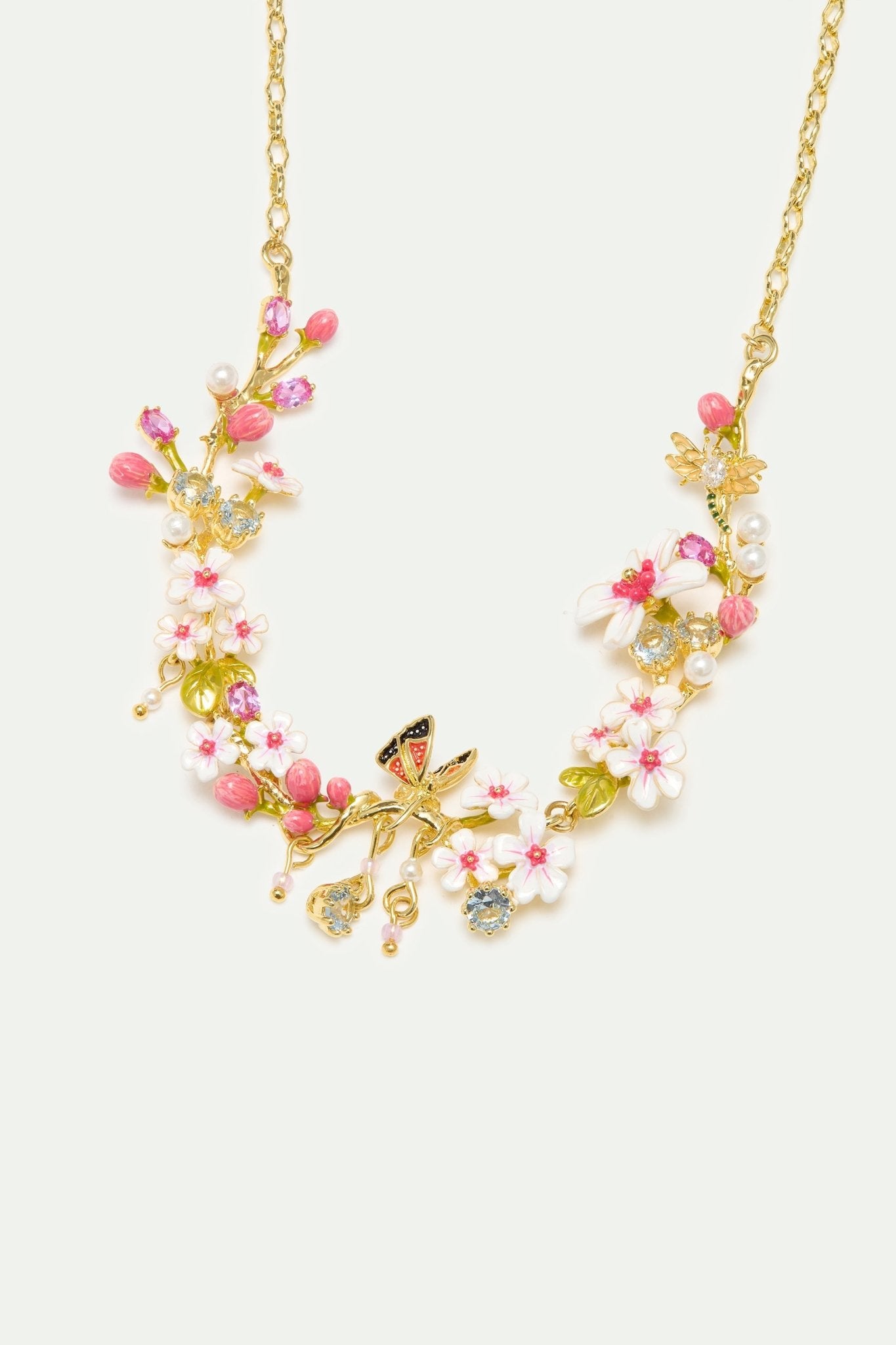 Statement Necklace With Hawthorn, Butterfly, Crystals And Pearls | AYDF3011 - Les Nereides