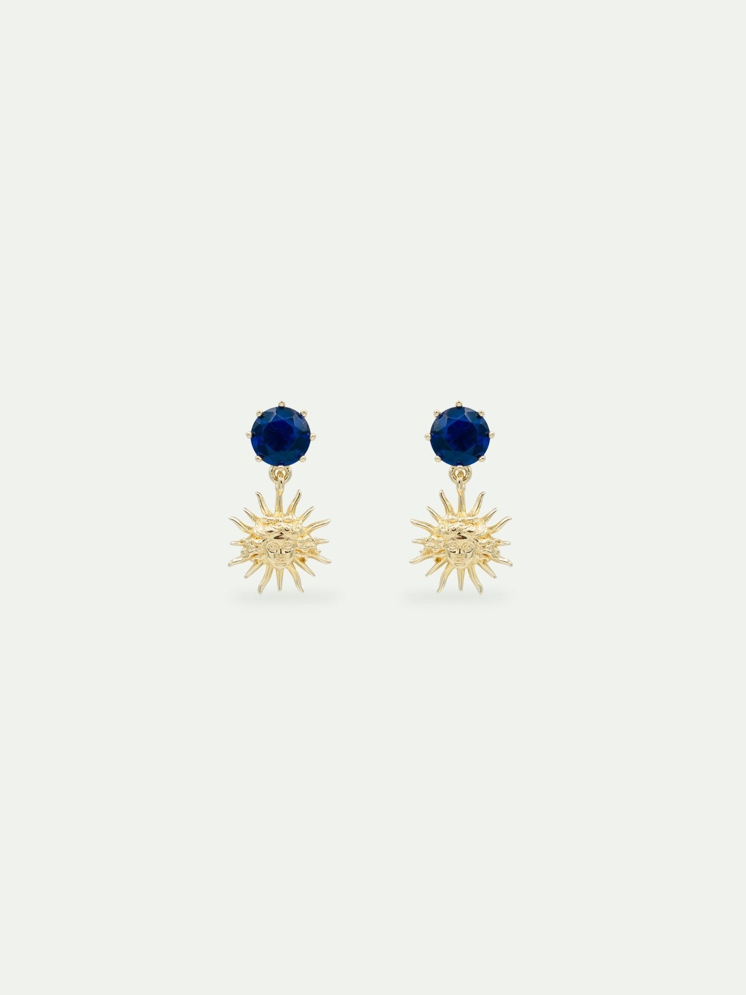 Sun King and round blue stone sleeper earrings | AVVE1051 - Les Nereides