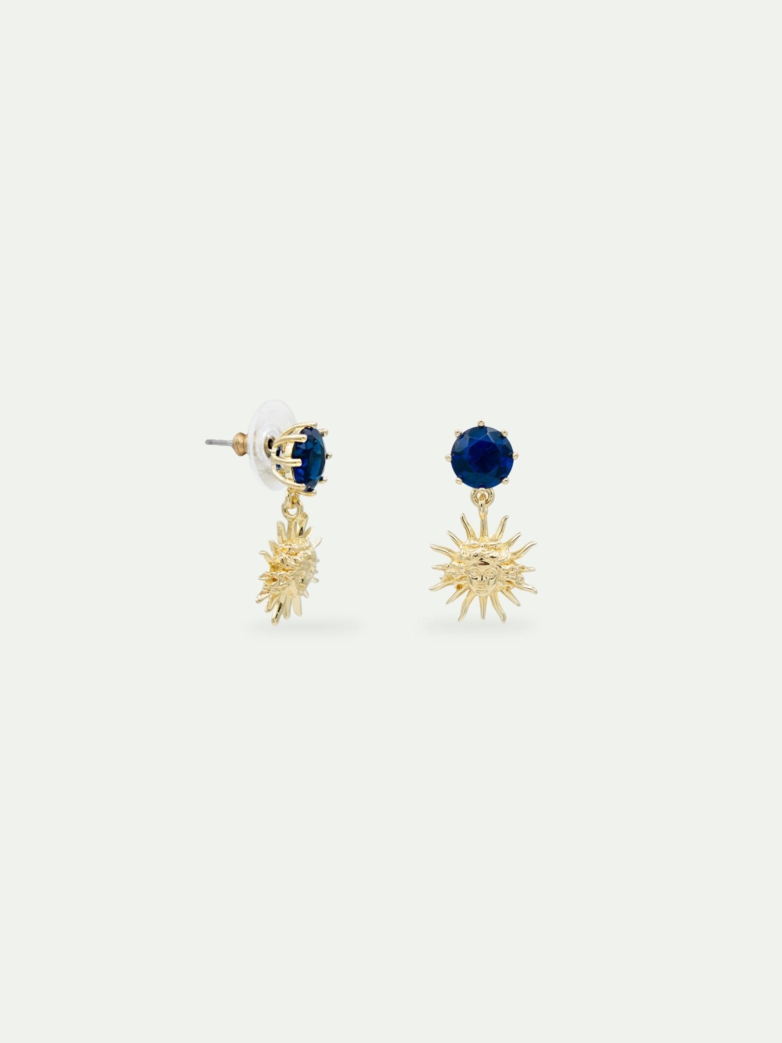 Sun King and round blue stone sleeper earrings | AVVE1051 - Les Nereides