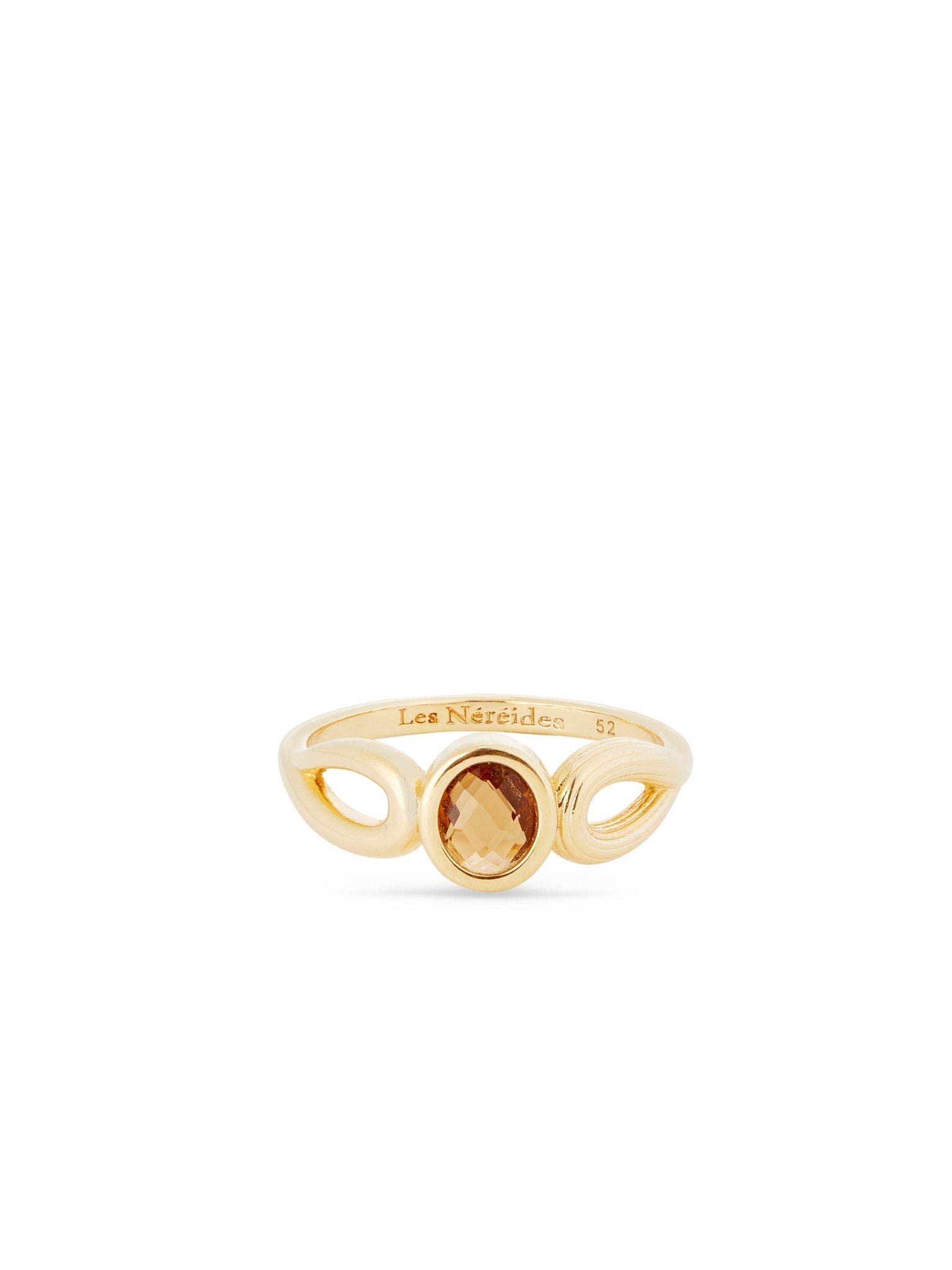 Thin Gold Ring, Striated Texture And Faceted Crystal | AUNB6011 - Les Nereides