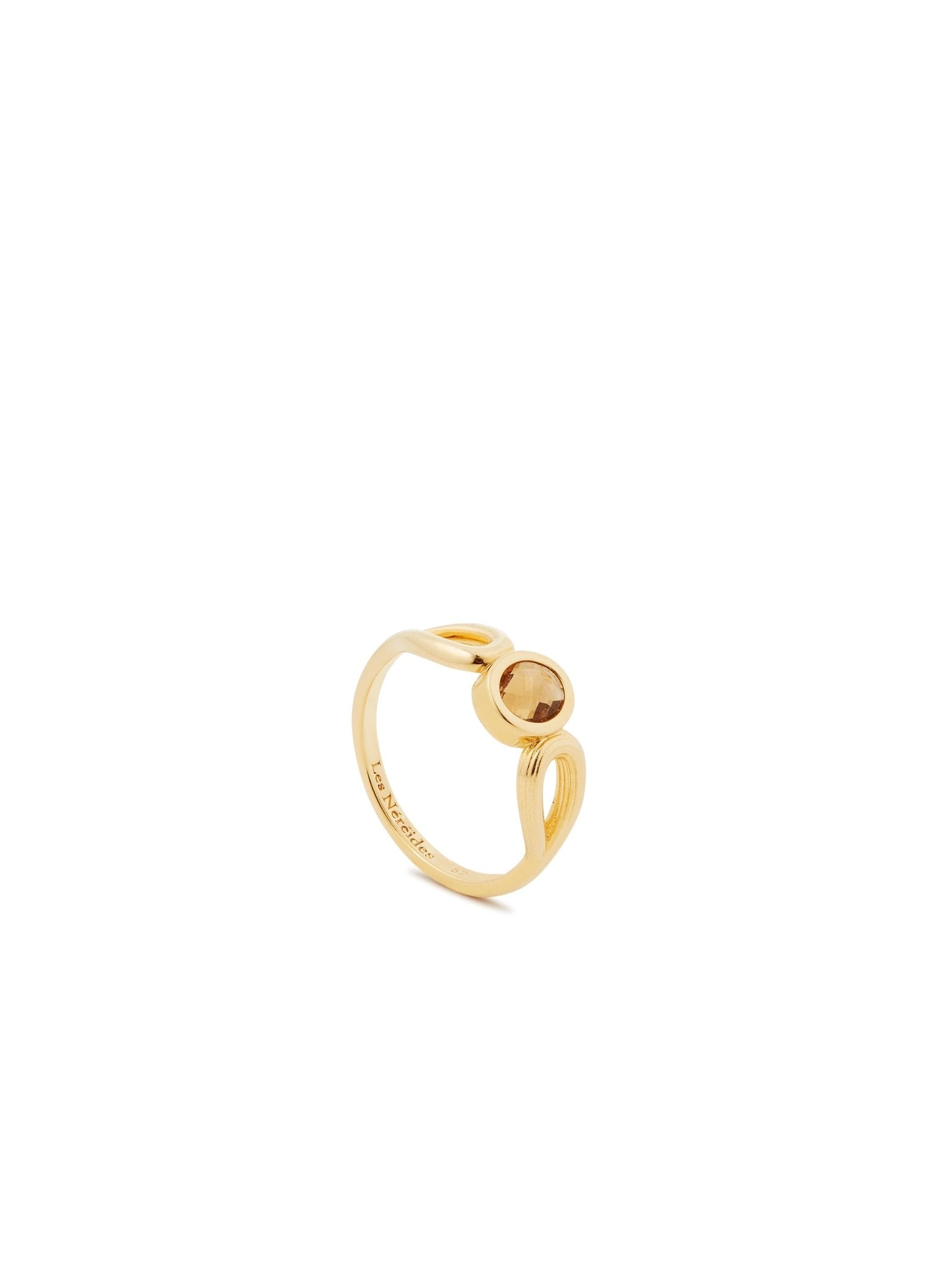 Thin Gold Ring, Striated Texture And Faceted Crystal | AUNB6011 - Les Nereides