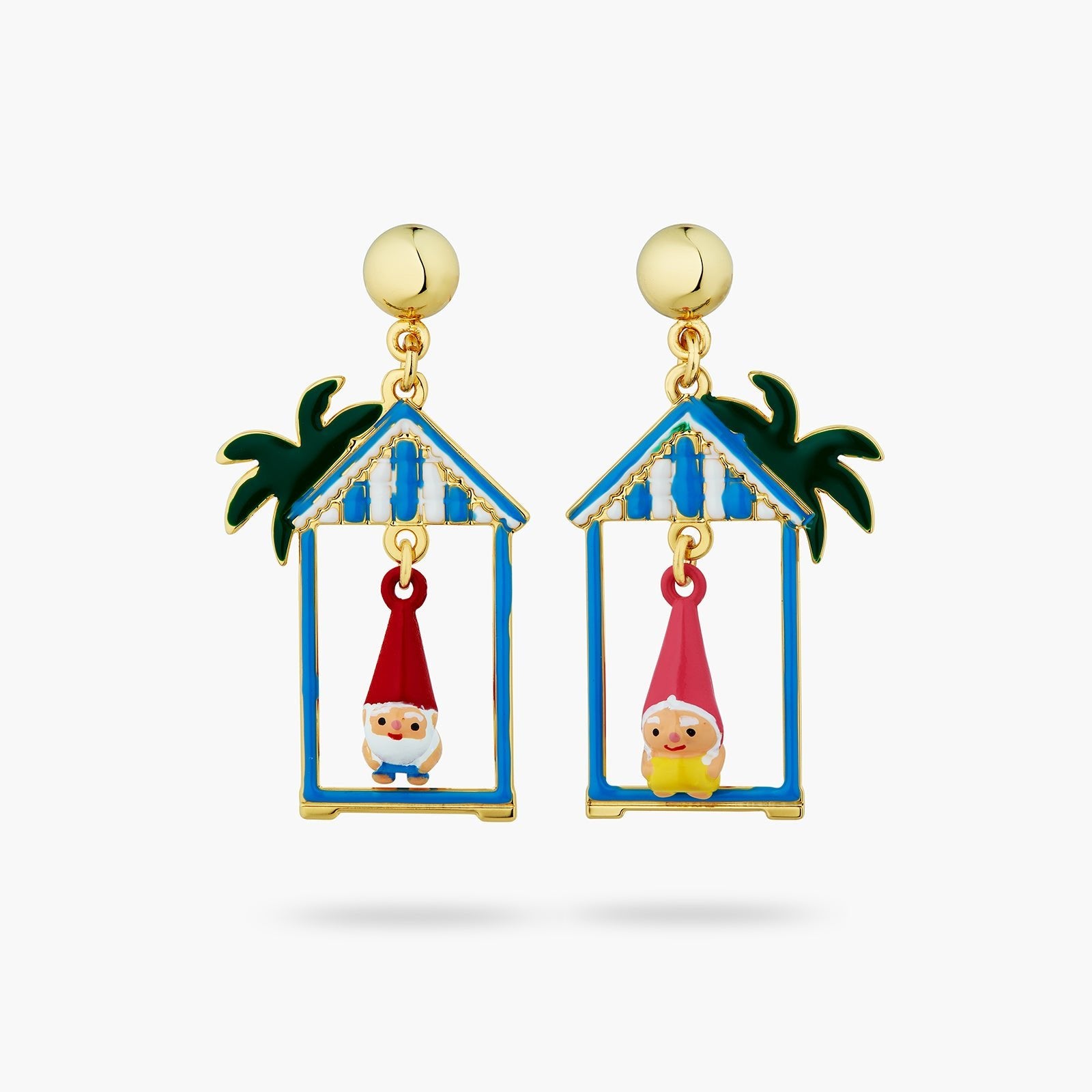 Toadstool Family Couple And Beach Hut Asymmetrical Earrings | ATCP1091 - Les Nereides