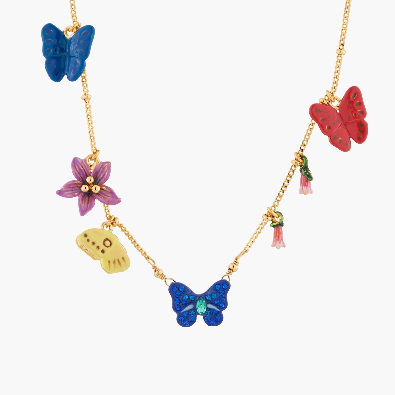 Ulysses Butterfly And Australian Flowers Long Necklace | AKEP306 - Les Nereides