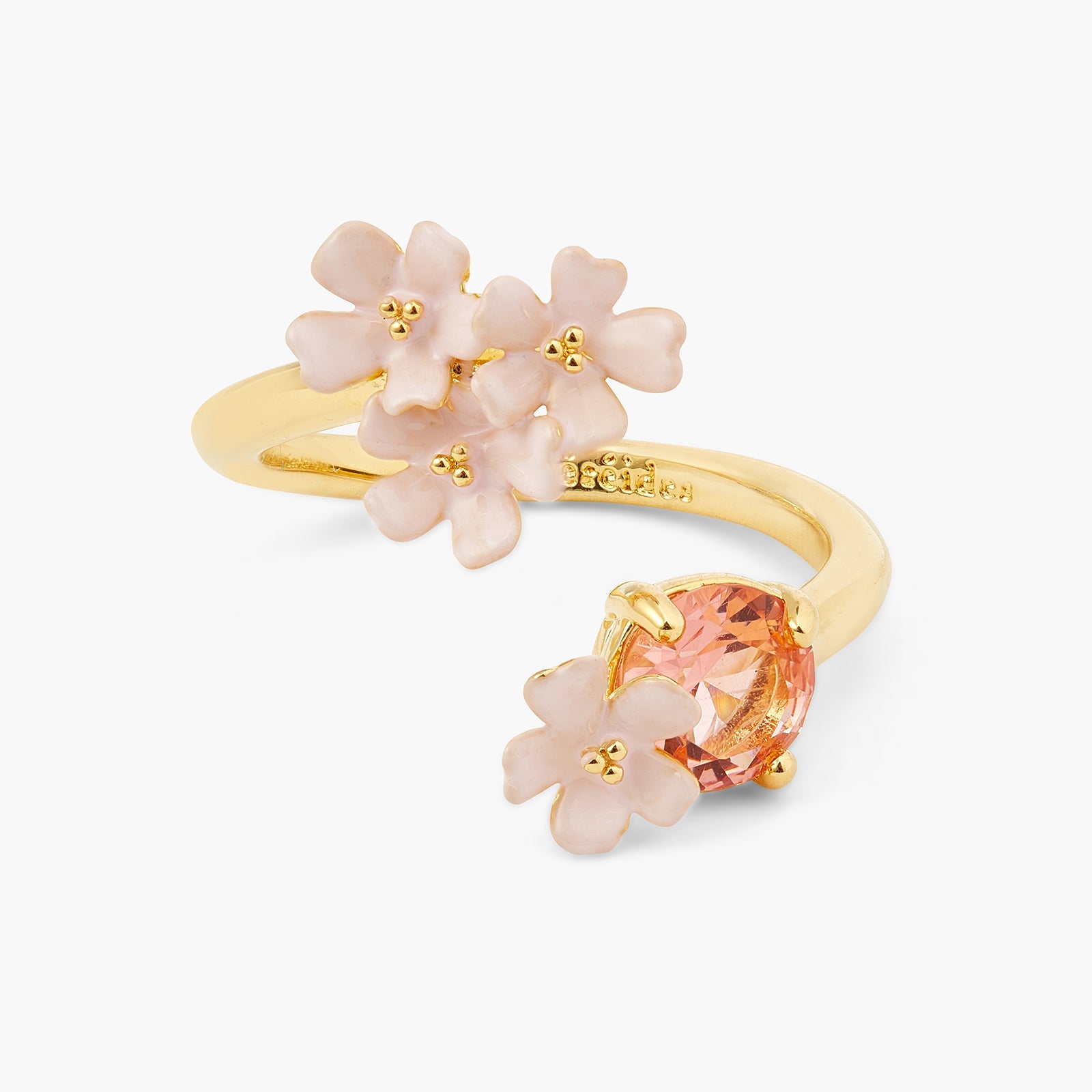 Verbena Flower And Round Stone Adjustable Me And You Ring | ATBP6041 - Les Nereides