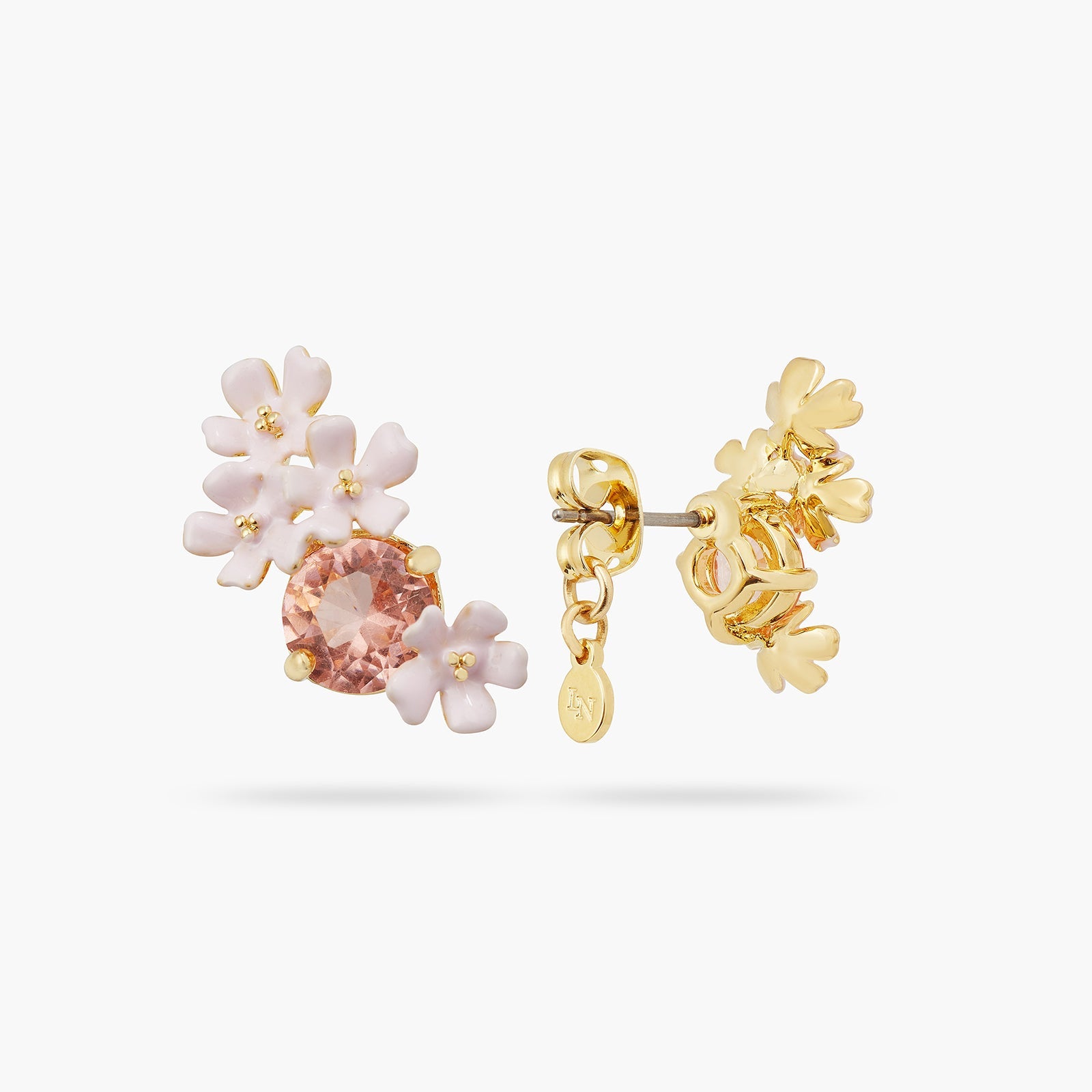 Verbena Flower And Round Stone Earrings | ATBP1071 - Les Nereides