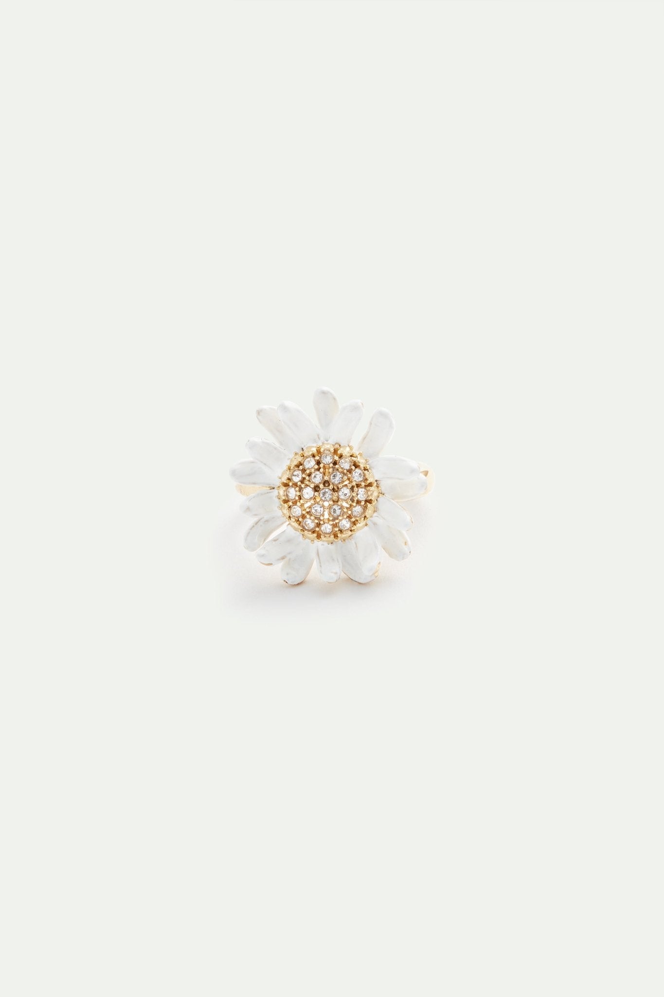 White and gold daisy ring with a pavé heart | AVFR6011 - Les Nereides