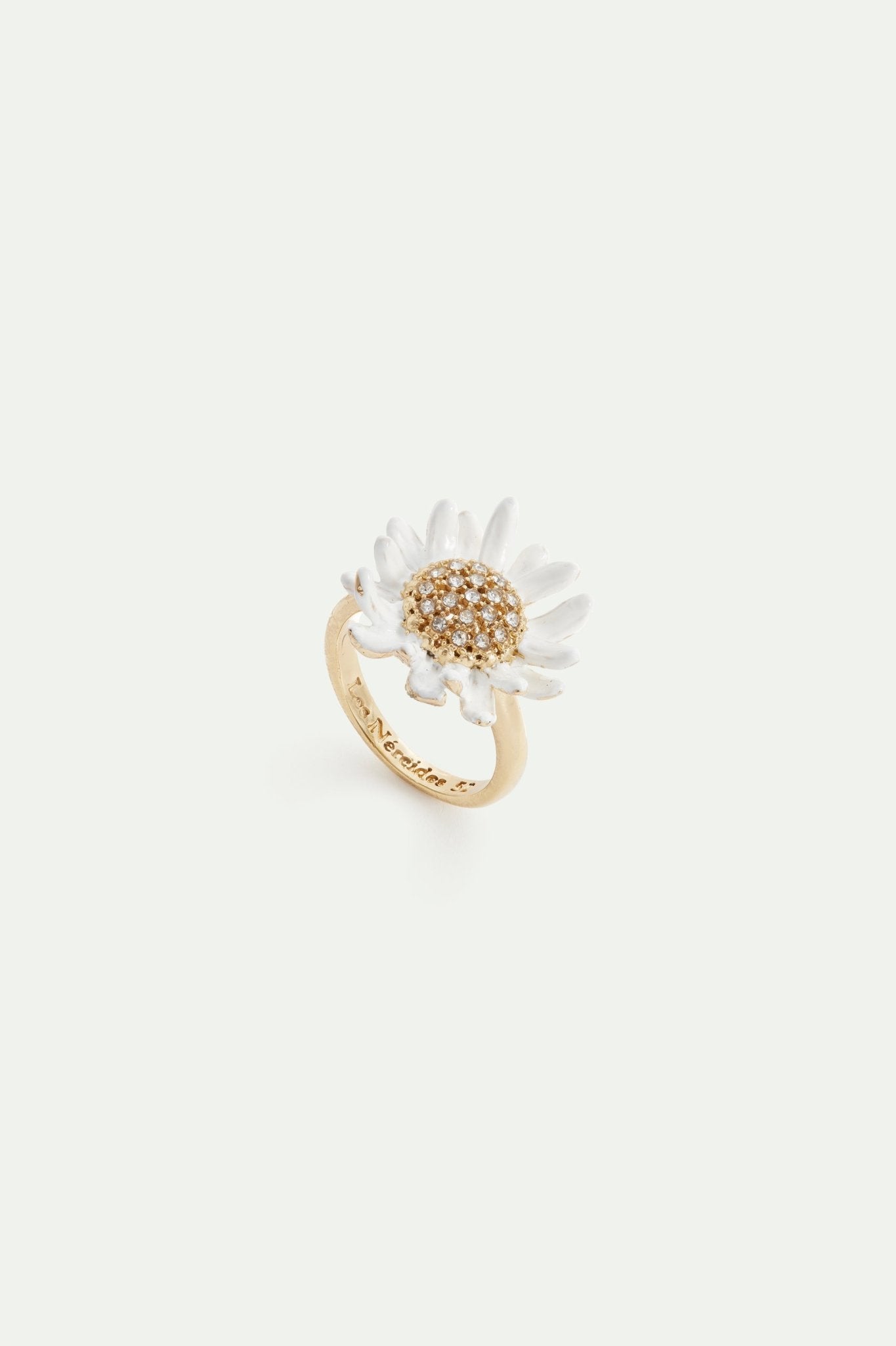 White and gold daisy ring with a pavé heart | AVFR6011 - Les Nereides