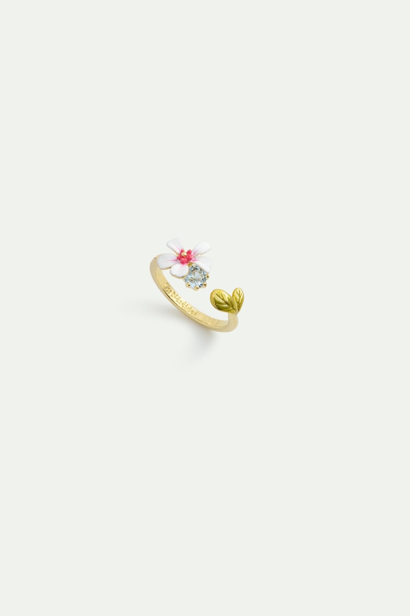 White And Pink Hawthorn Adjustable Ring With Blue Crystal | AYDF6031 - Les Nereides
