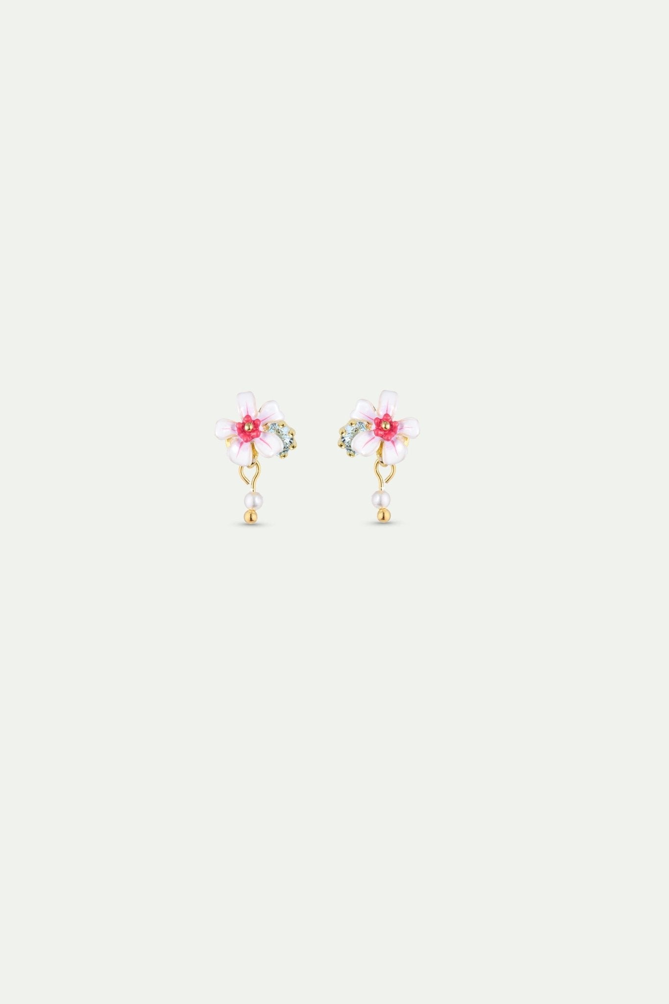 White And Pink Hawthorn Earrings With Blue Crystal And Cultured Pearl | AYDF1031 - Les Nereides