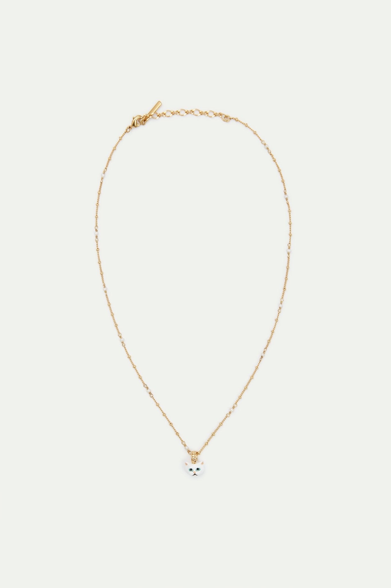 White cat beaded pendant necklace | AVLA3021 - Les Nereides