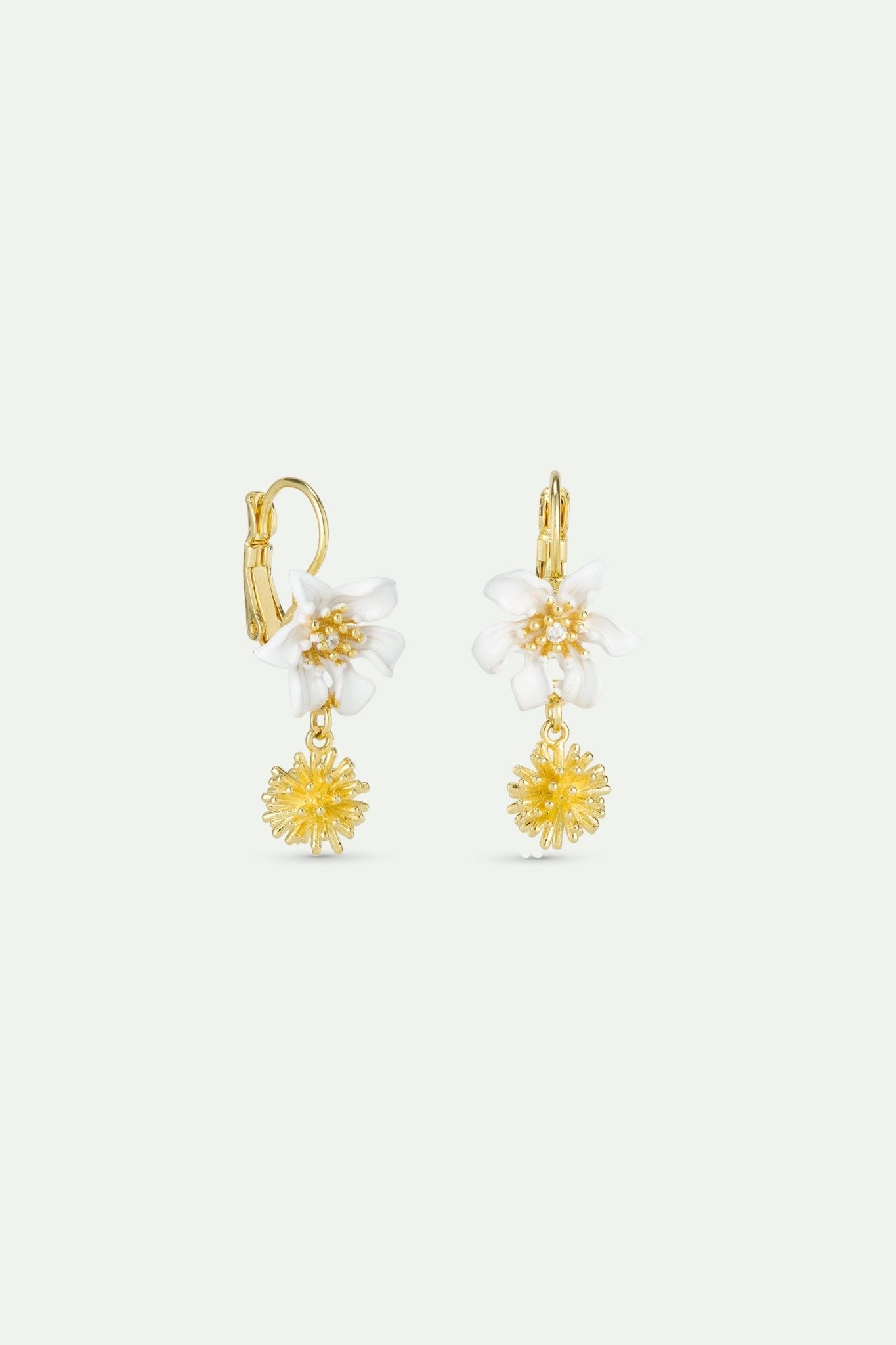 White Clematis And Japanese Kerria Sleeper Earrings | AWNF1031 - Les Nereides