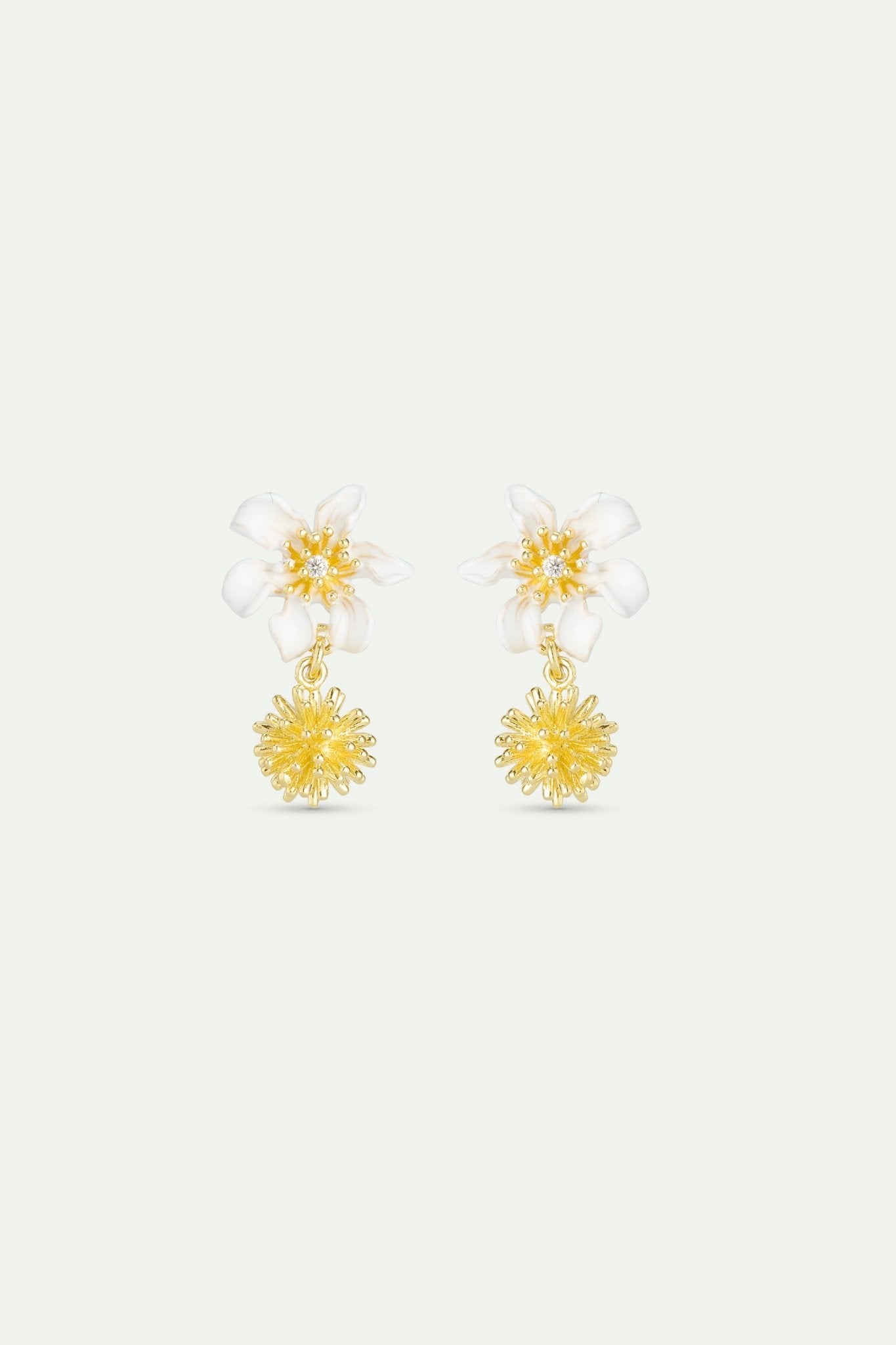 White Clematis And Japanese Kerria Sleeper Earrings | AWNF1031 - Les Nereides