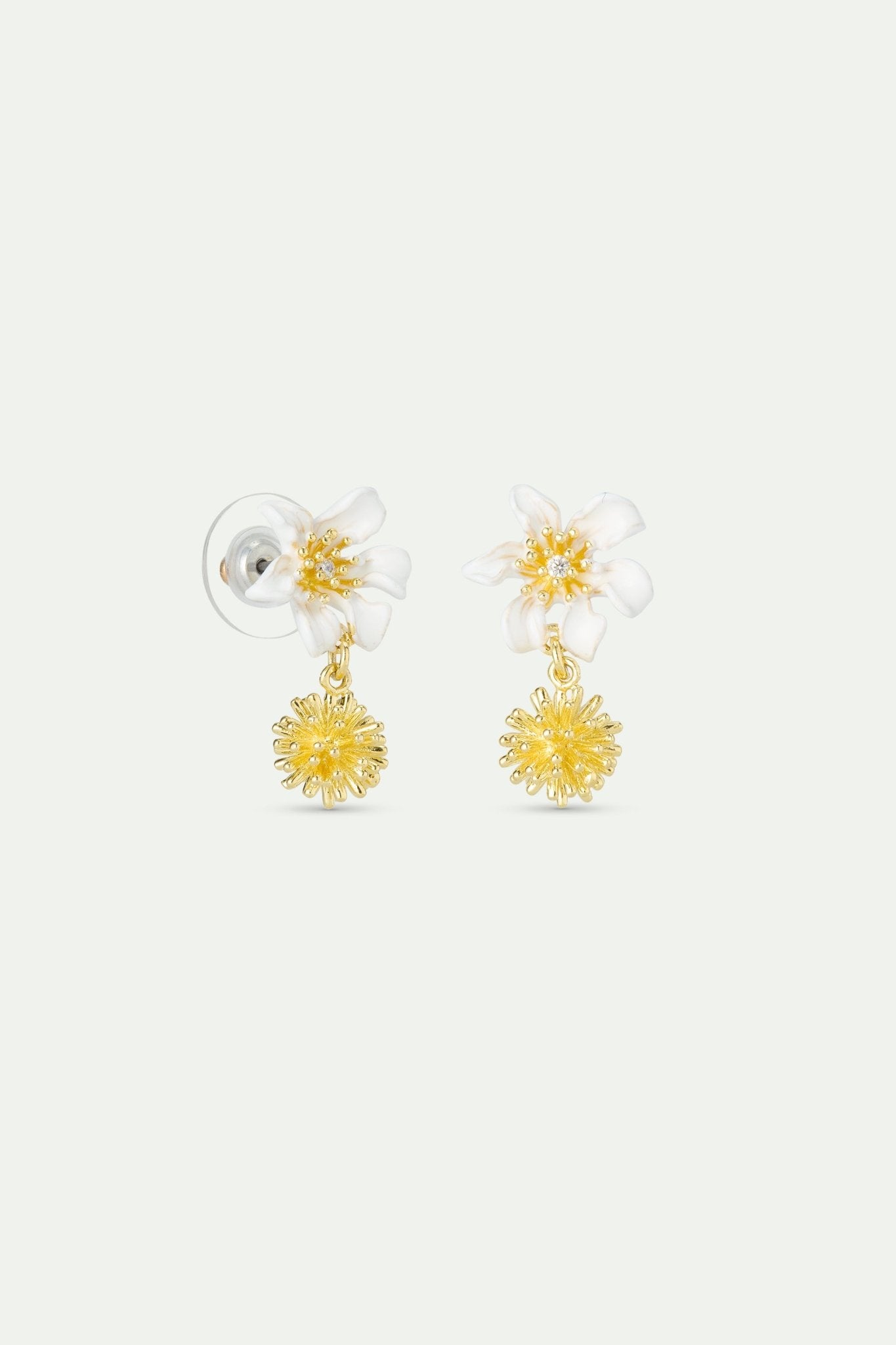 White Clematis And Japanese Kerria Sleeper Earrings | AWNF1031 - Les Nereides