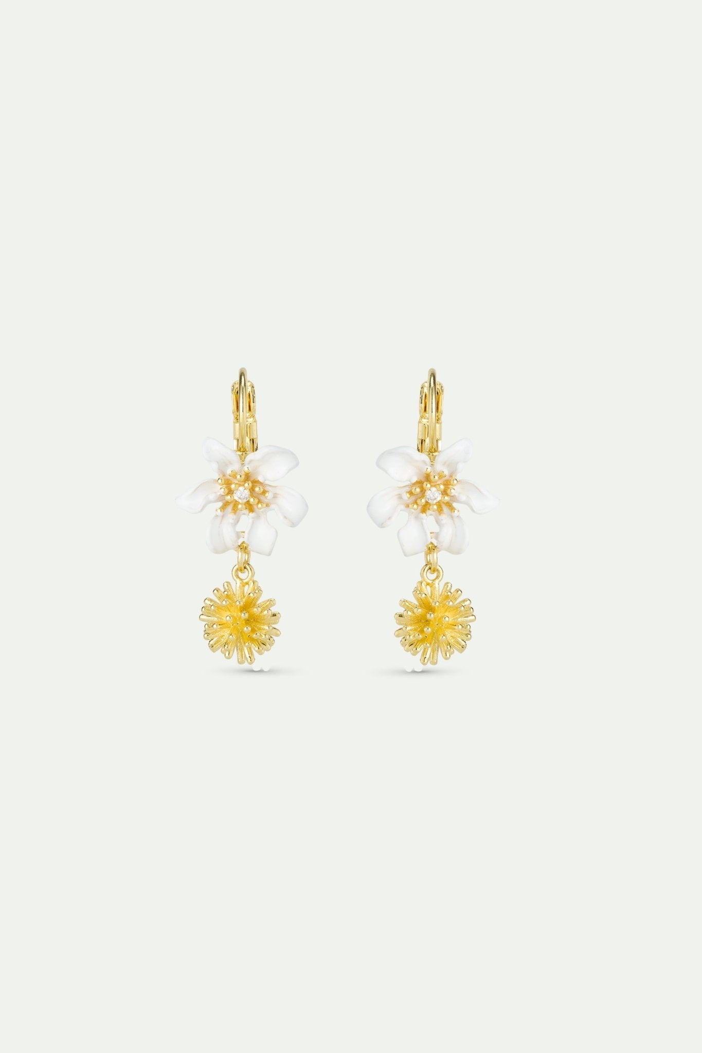 White Clematis And Japanese Kerria Sleeper Earrings | AWNF1031 - Les Nereides