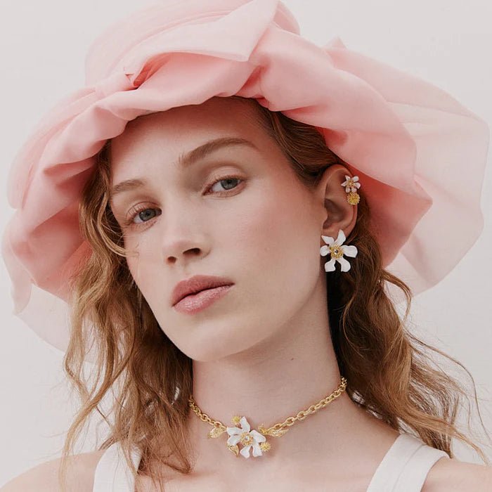 White Clematis And Japanese Kerria Sleeper Earrings | AWNF1031 - Les Nereides