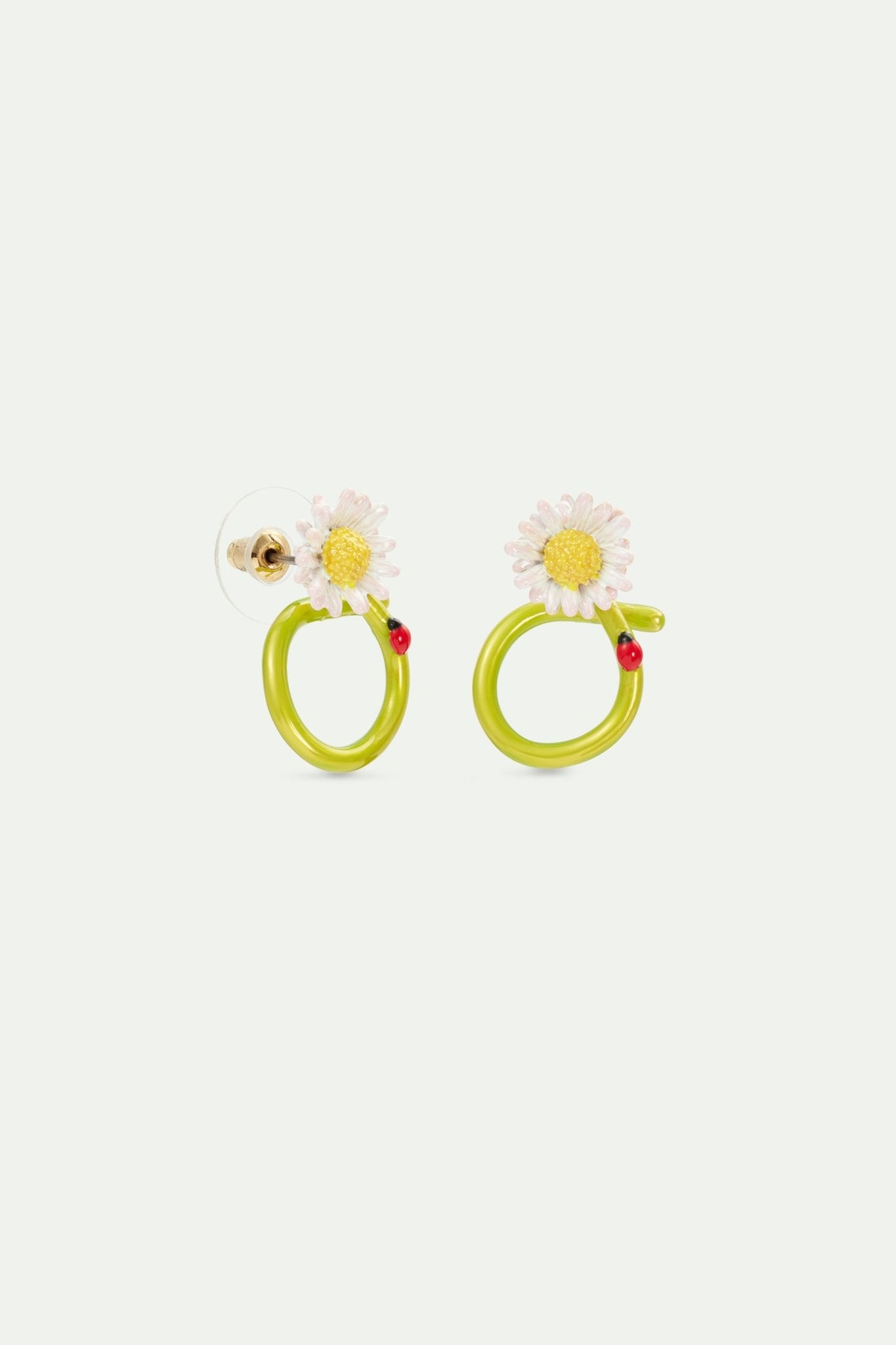 White Flower And Ladybird Post Hoop Earrings | AVPE1011 - Les Nereides