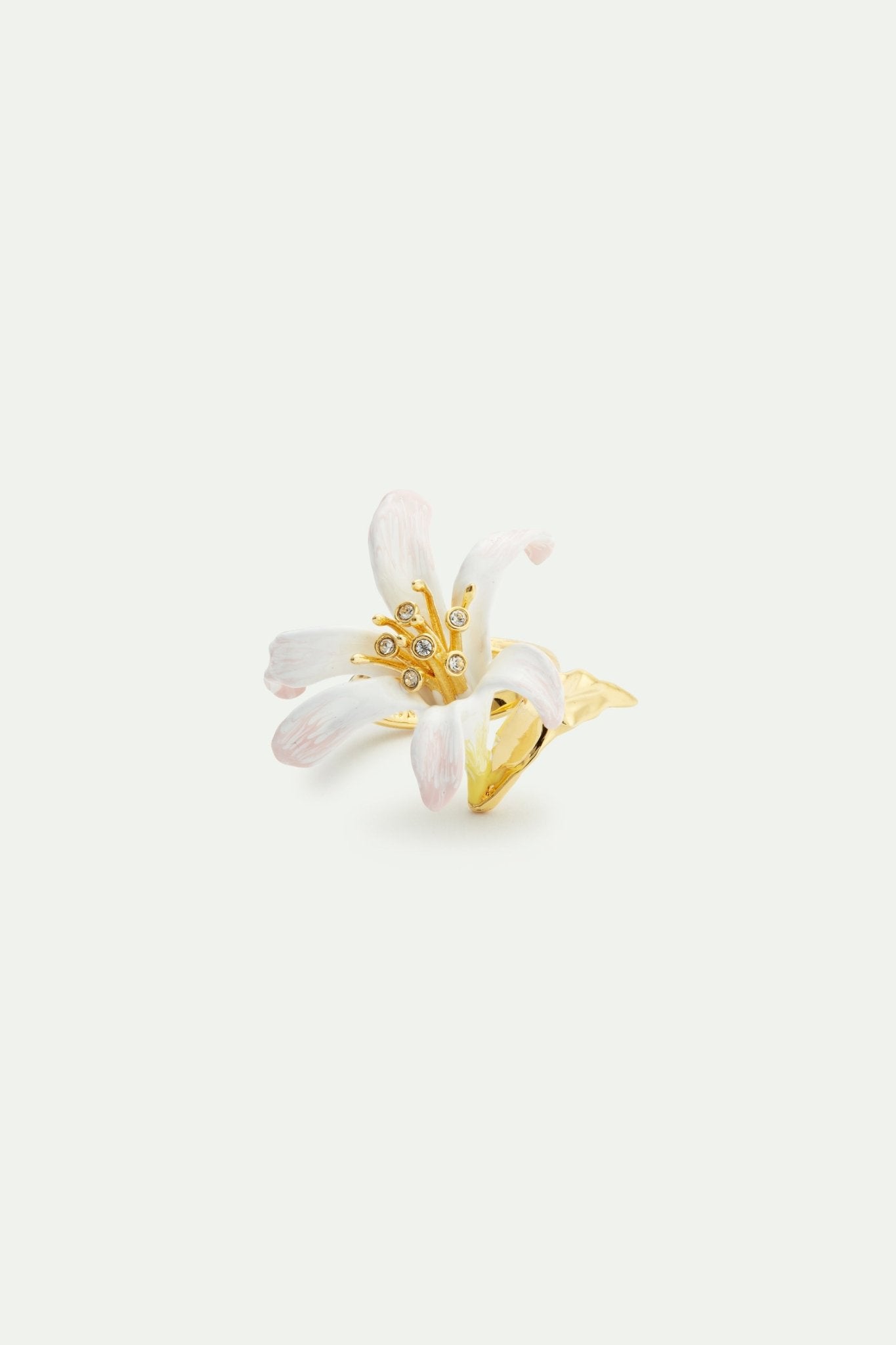 White lily flower and crystal adjustable ring | AVOP6051 - Les Nereides