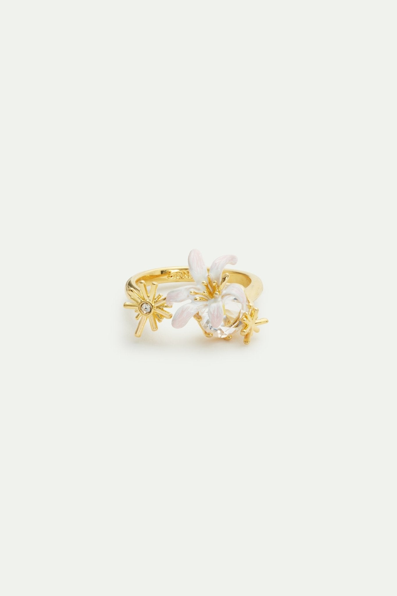 White lily flower and faceted stone adjustable gold - plated ring | AVOP6021 - Les Nereides