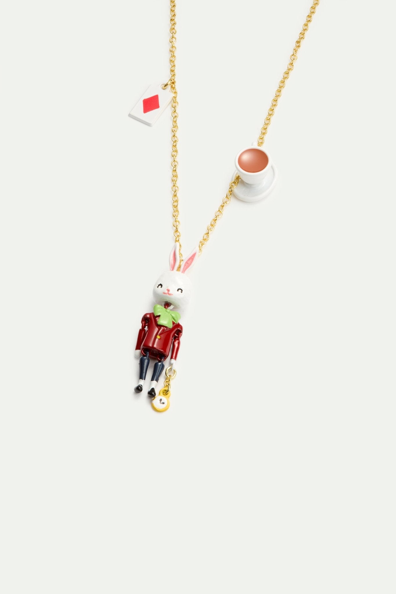 White Rabbit, tea cup and card pendant necklace | AVPO3061 - Les Nereides