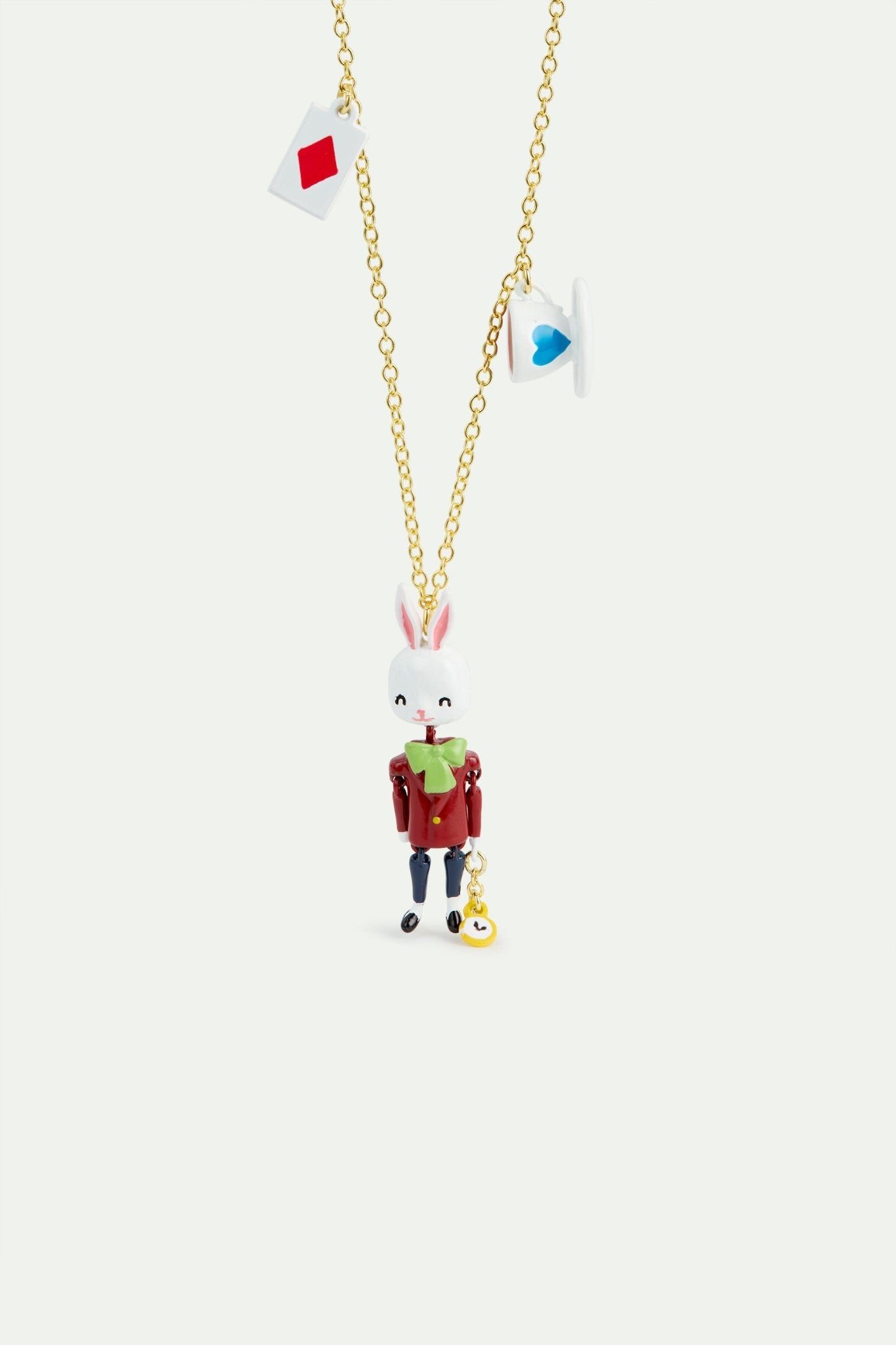 White Rabbit, tea cup and card pendant necklace | AVPO3061 - Les Nereides