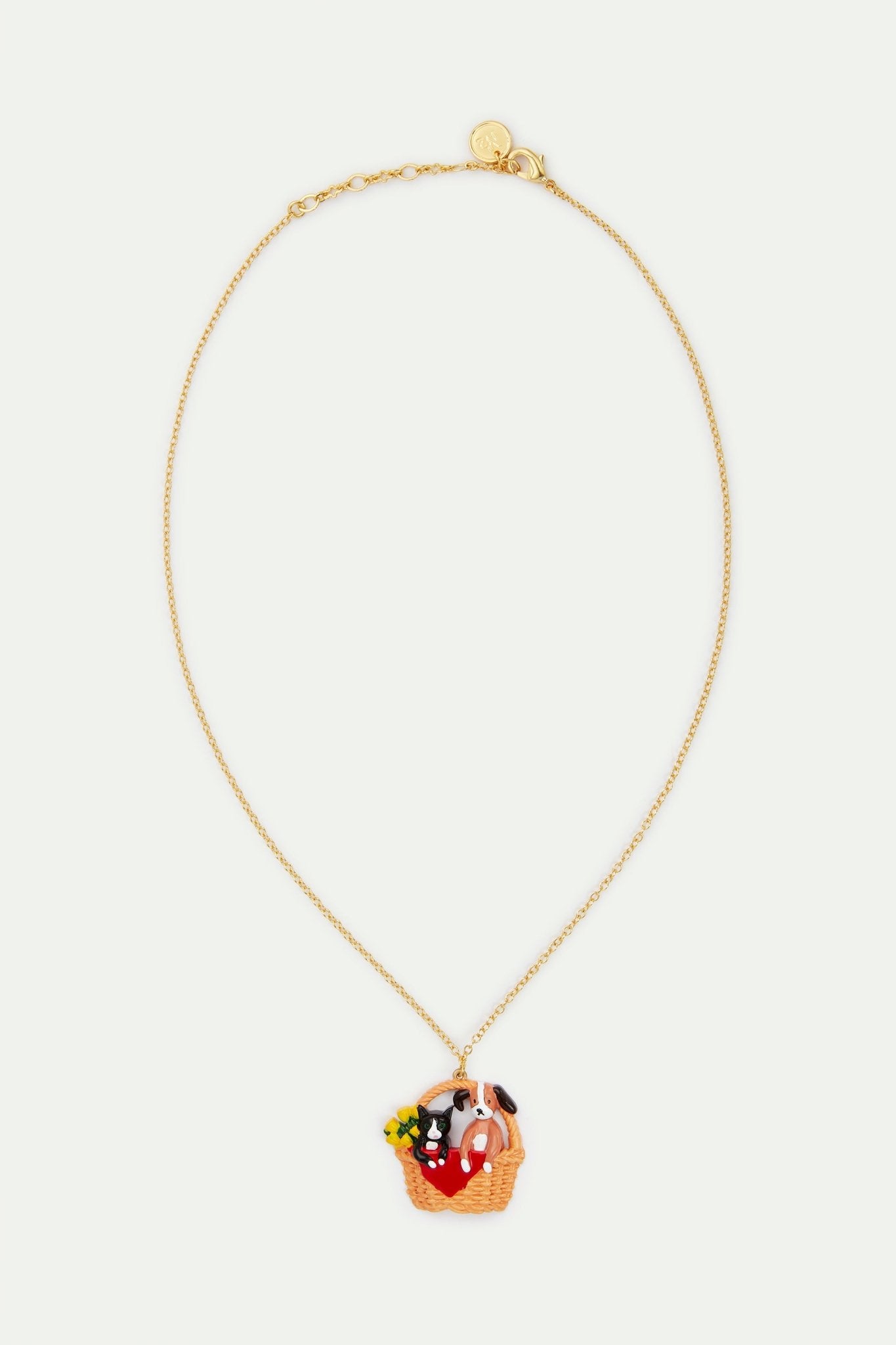 Wicker basket, cat and dog pendant necklace | AVHP3071 - Les Nereides