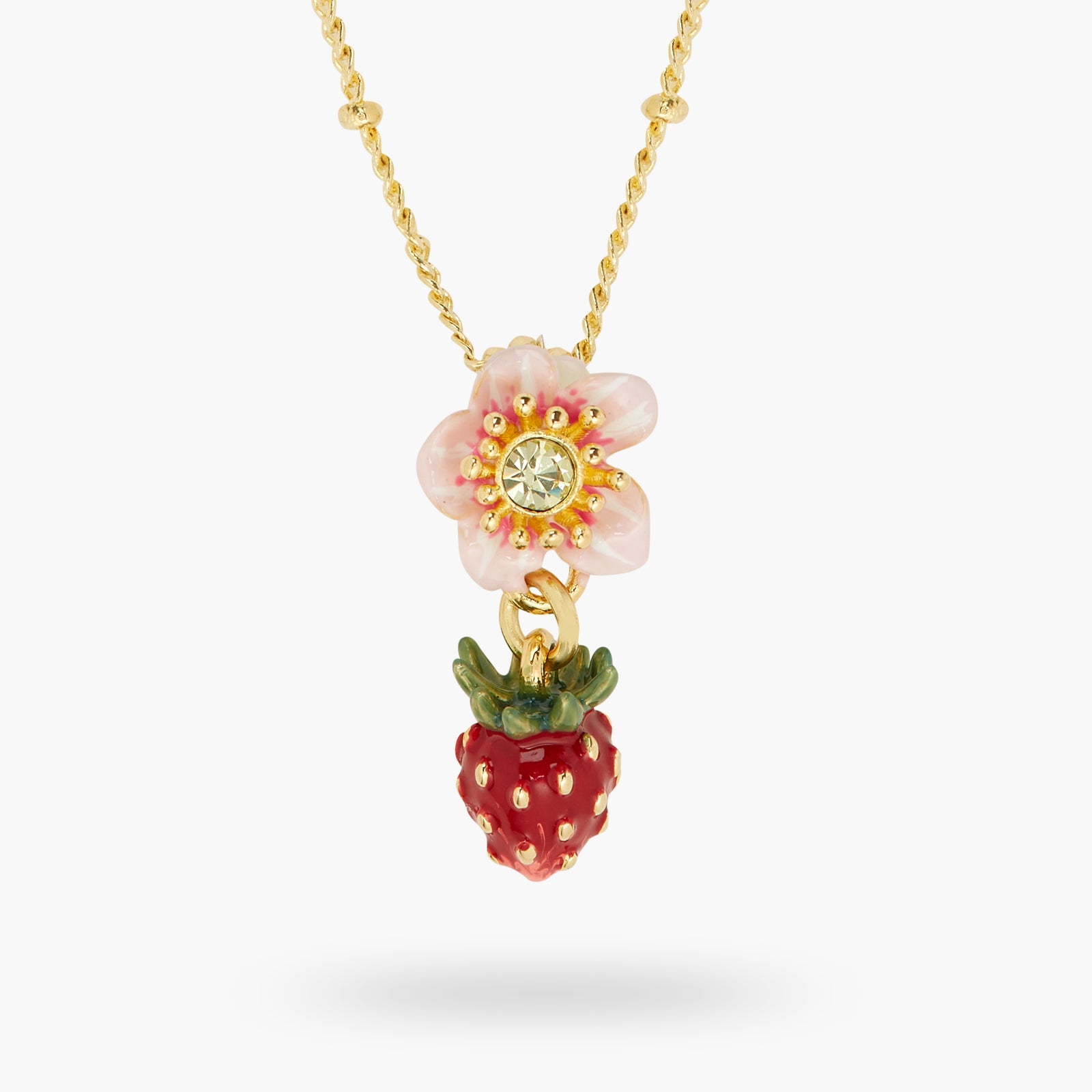 Wild Strawberry And Pink Flower Pendant Necklace | ATBG3031 - Les Nereides