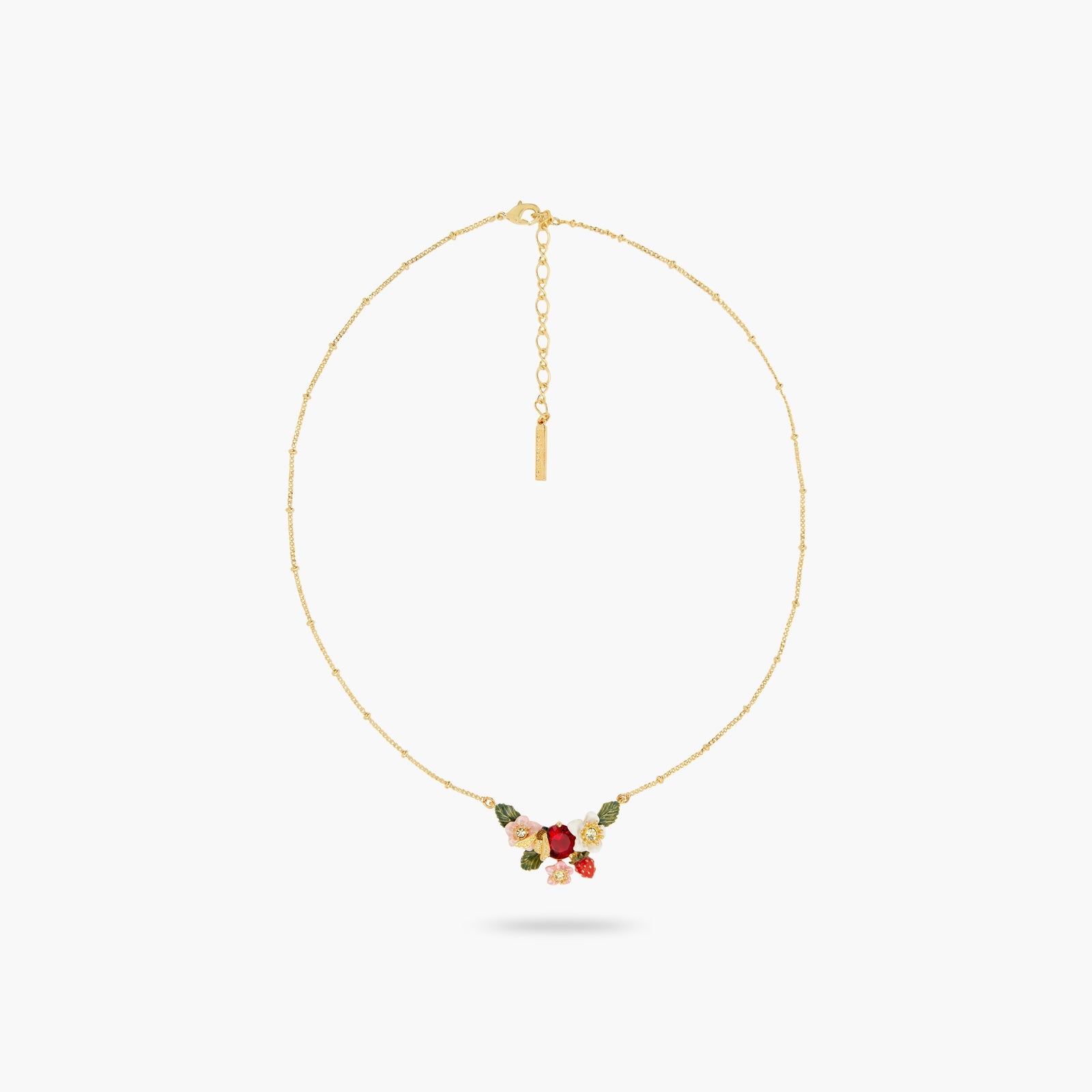 Wild Strawberry, Strawberry Flower And Bumblebee Statement Necklace | ATBG3021 - Les Nereides