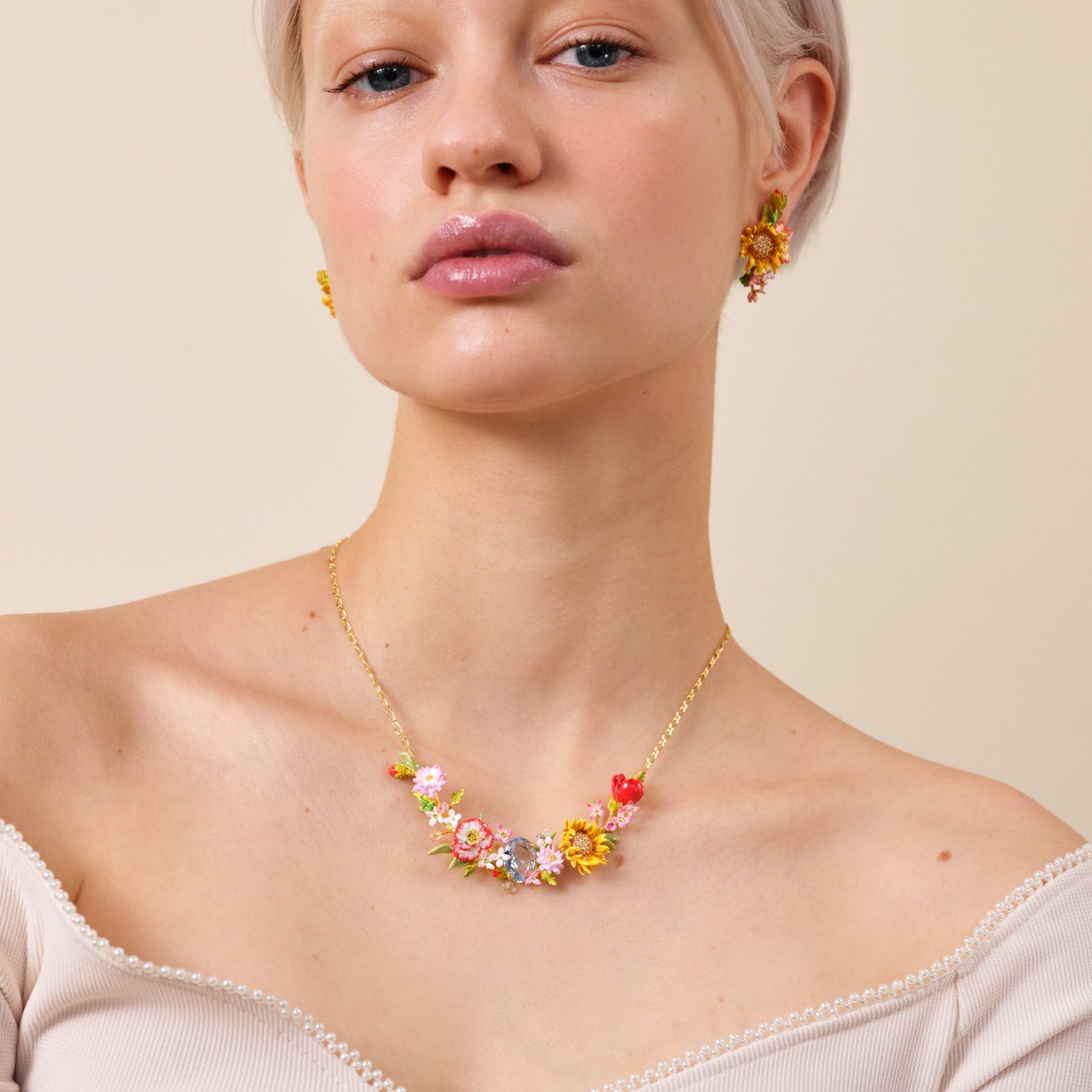Wildflower And Blue Stone Statement Necklace | ATPO3011 - Les Nereides