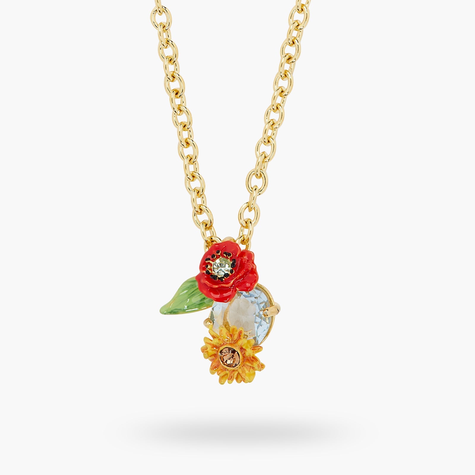 Wildflower And Round Stone Pendant Necklace | ATPO3031 - Les Nereides