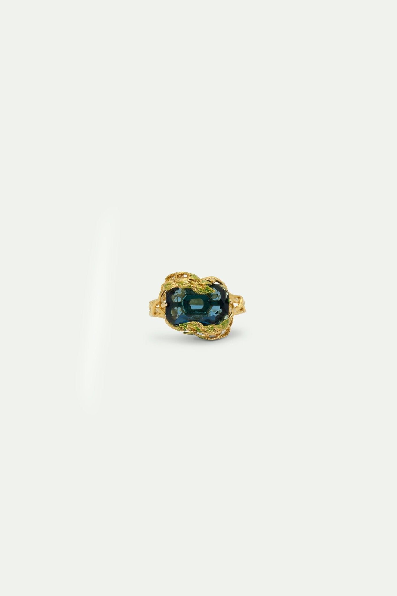 Wisteria Leaves And Faceted Crystal Cocktail Ring | AUOF6021 - Les Nereides