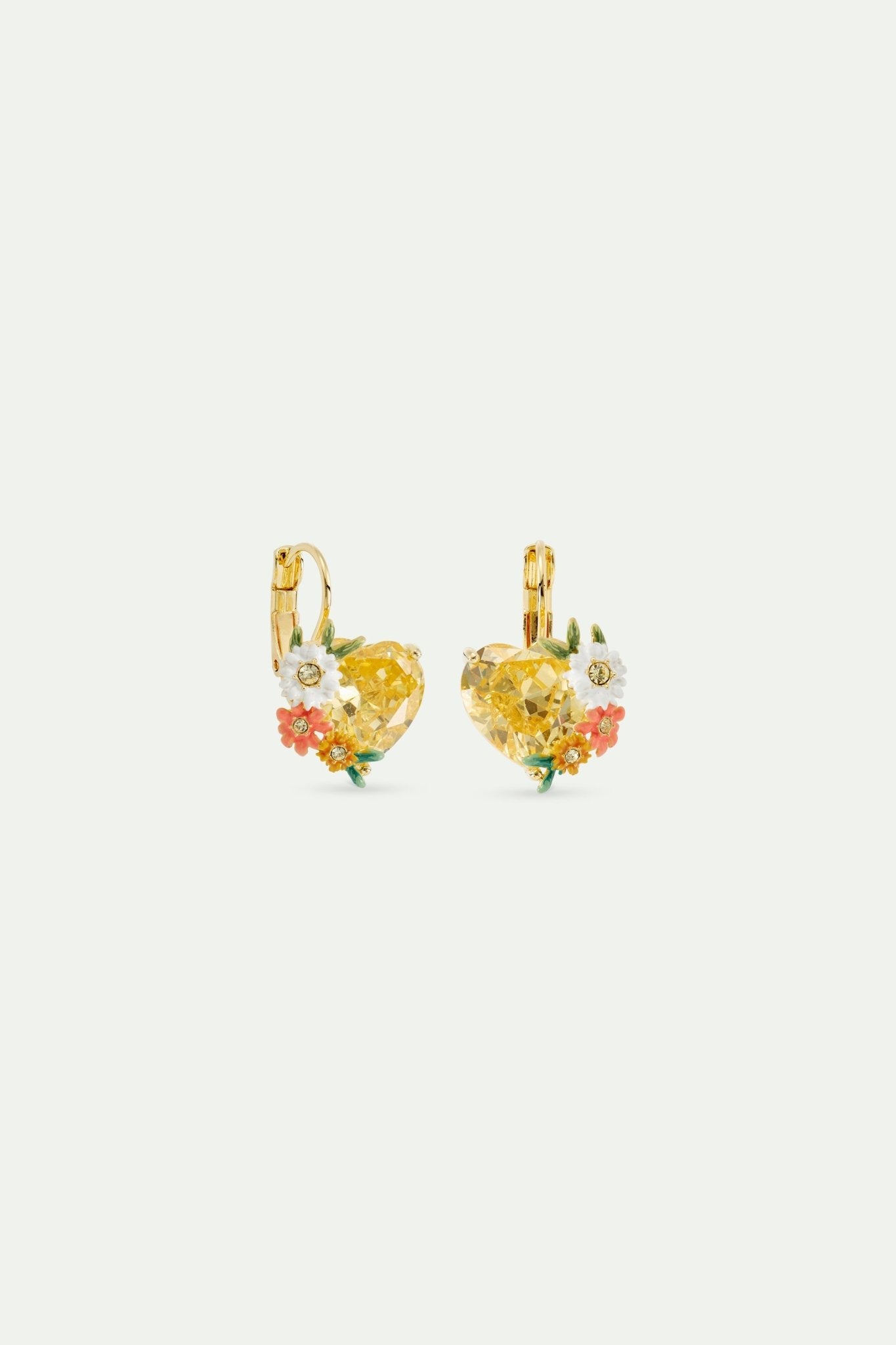 Yellow heart, zinnias and daisies sleeper earrings | AVJC1081 - Les Nereides