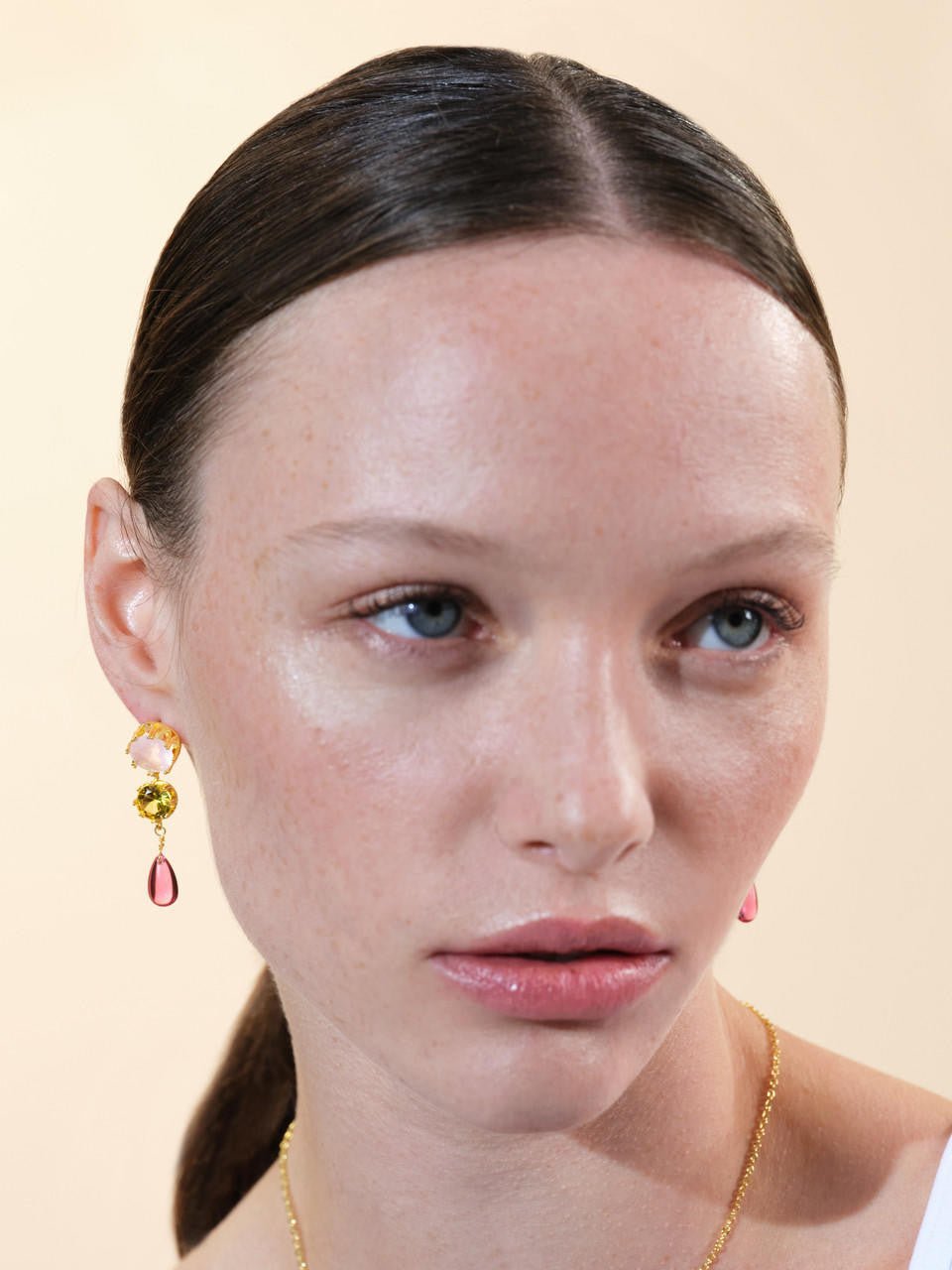 2 Round Stone And Bead Earrings | ARCL1071 - Les Nereides