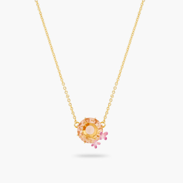 Apricot Pink Diamantine Flower And Round Stone Fine Necklace | ATLD3012