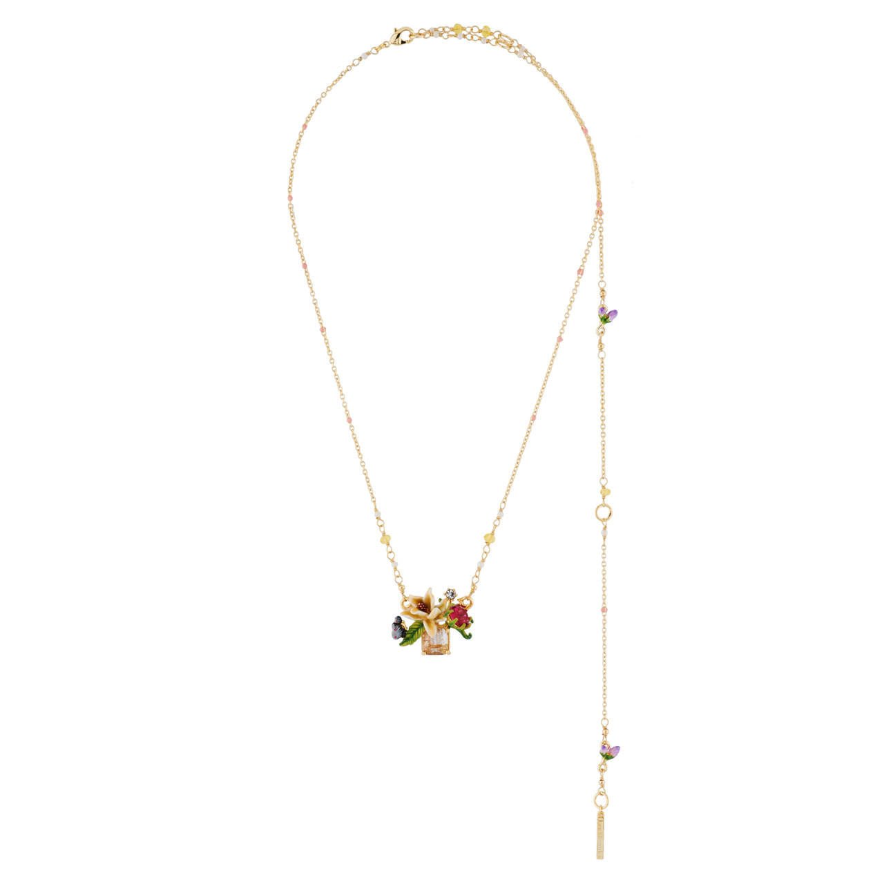 Adaptable With White Flower On Faceted Crystal, Butterfly And Rhinestones Necklace | AHPV3081 - Les Nereides