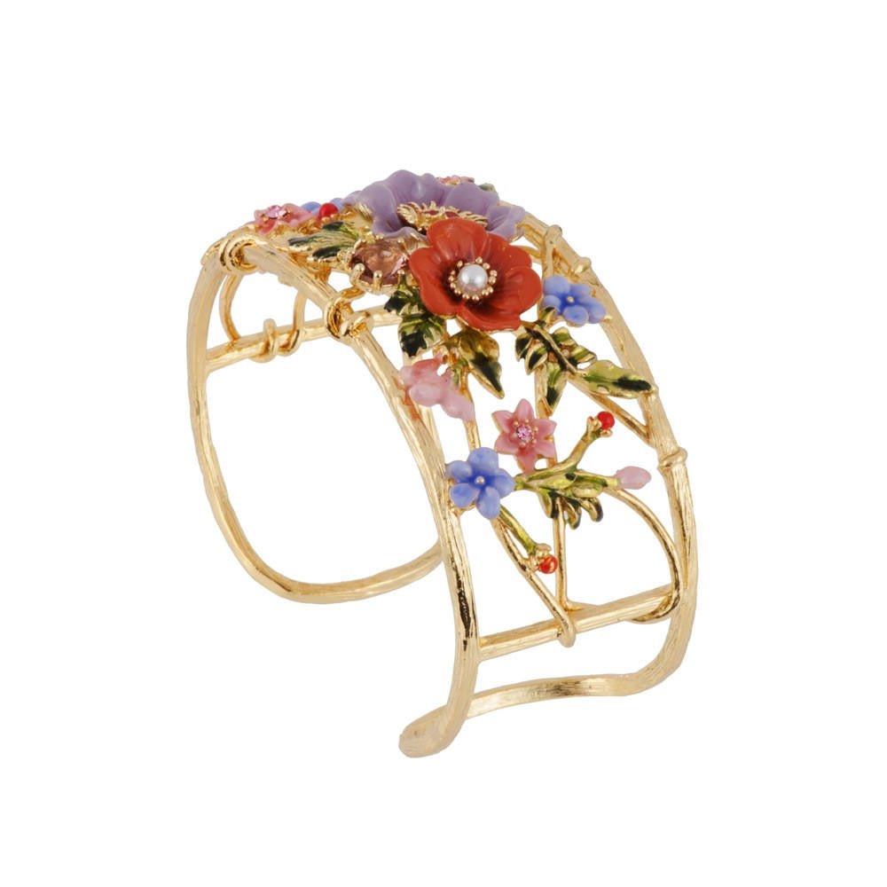 Aejh203/12 | CuffbraceletJARDINDHIVERChristmasrose&japanesequincew/purplecrystalstoneLarge - Les Nereides