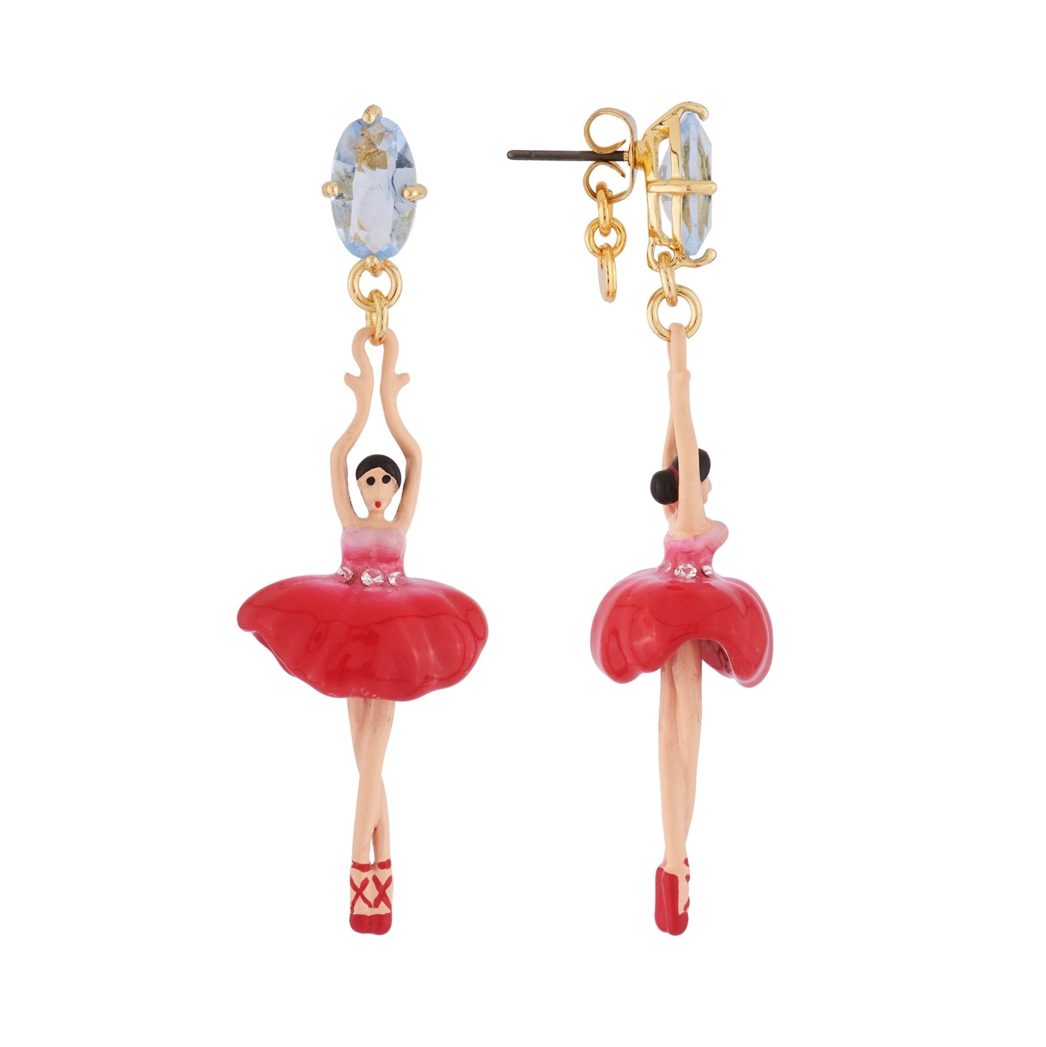 Aidda115C/1 | AsymmetricEarringsPASDEDEUXFacetedCrystalHotPink - Les Nereides