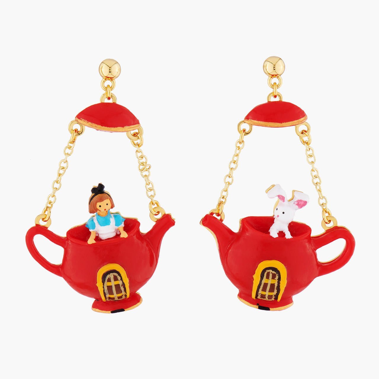 Alice And White Rabbit In A Teapot Asymmetrical Earrings | AMAL1031 - Les Nereides