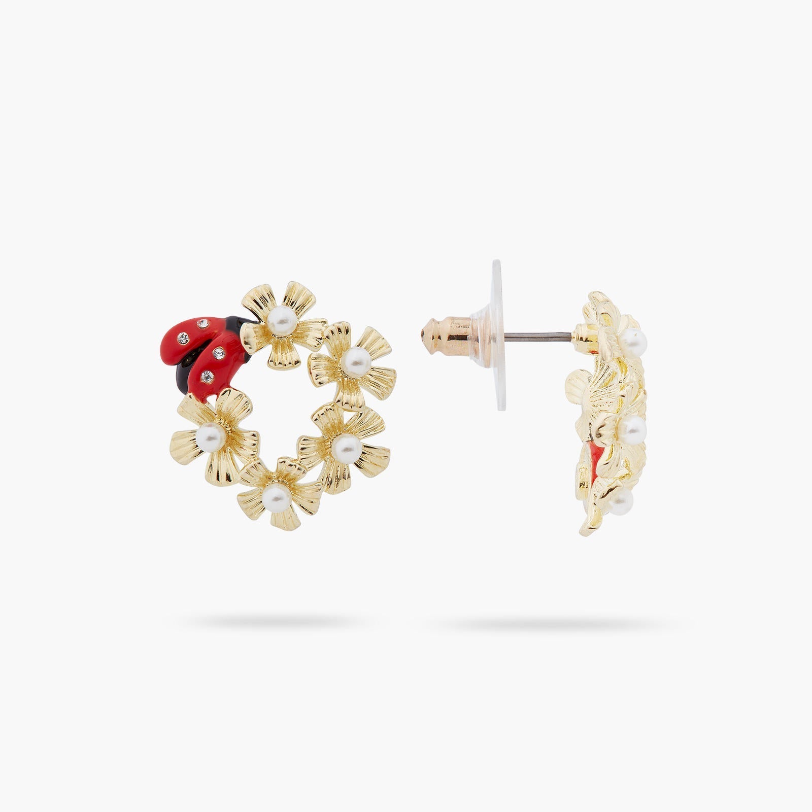 Anemone Halo And Ladybird Asymmetrical Earrings | ARLP1021 - Les Nereides