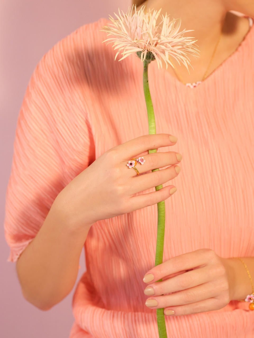 Apricot And Flowers Adjustable Ring | APVE6011 - Les Nereides