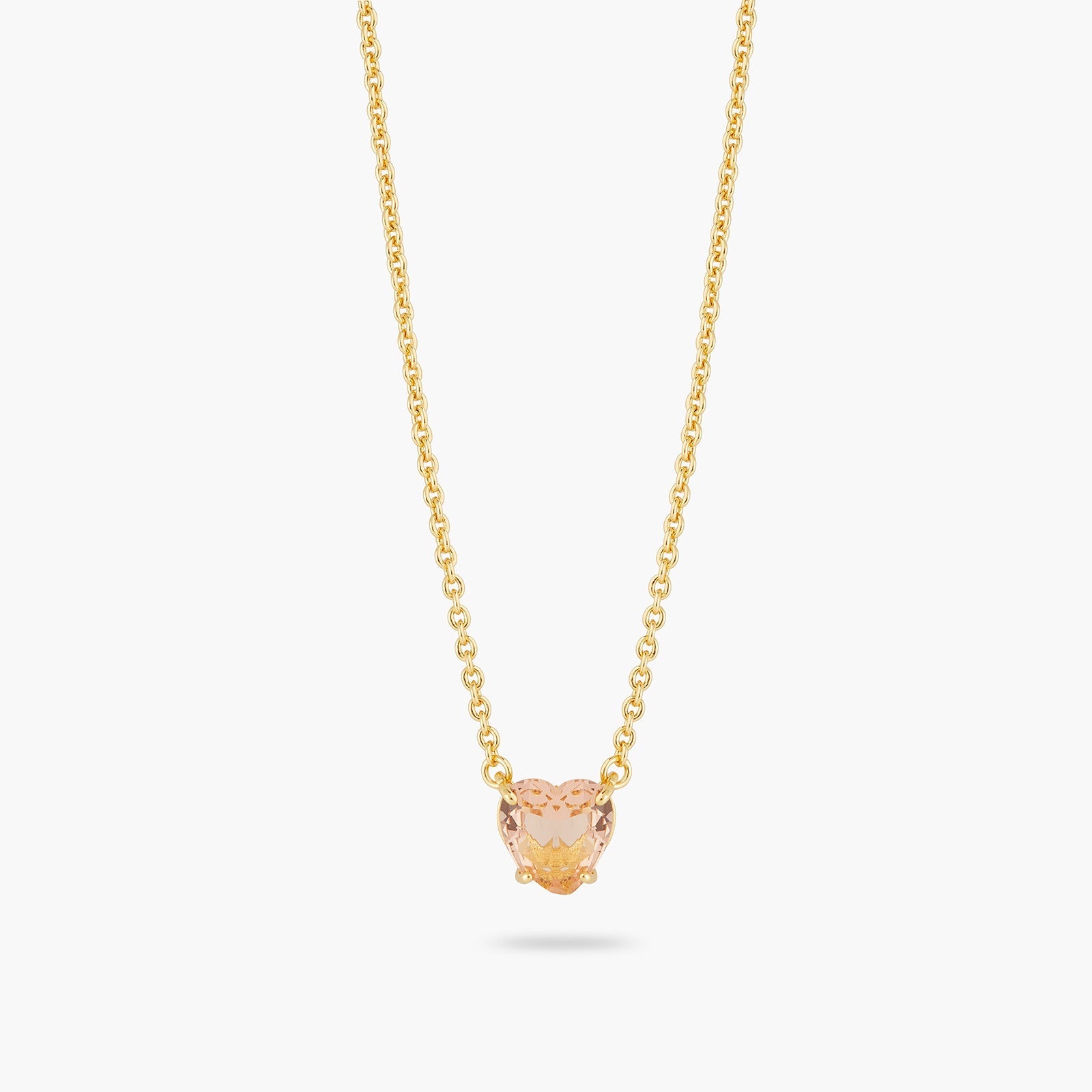 Apricot Pink Diamantine Fine Heart Necklace | ATLD3531 - Les Nereides