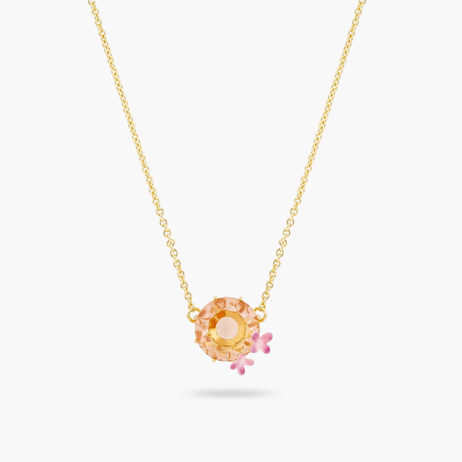 Apricot Pink Diamantine Flower And Round Stone Fine Necklace | ATLD3012 - Les Nereides