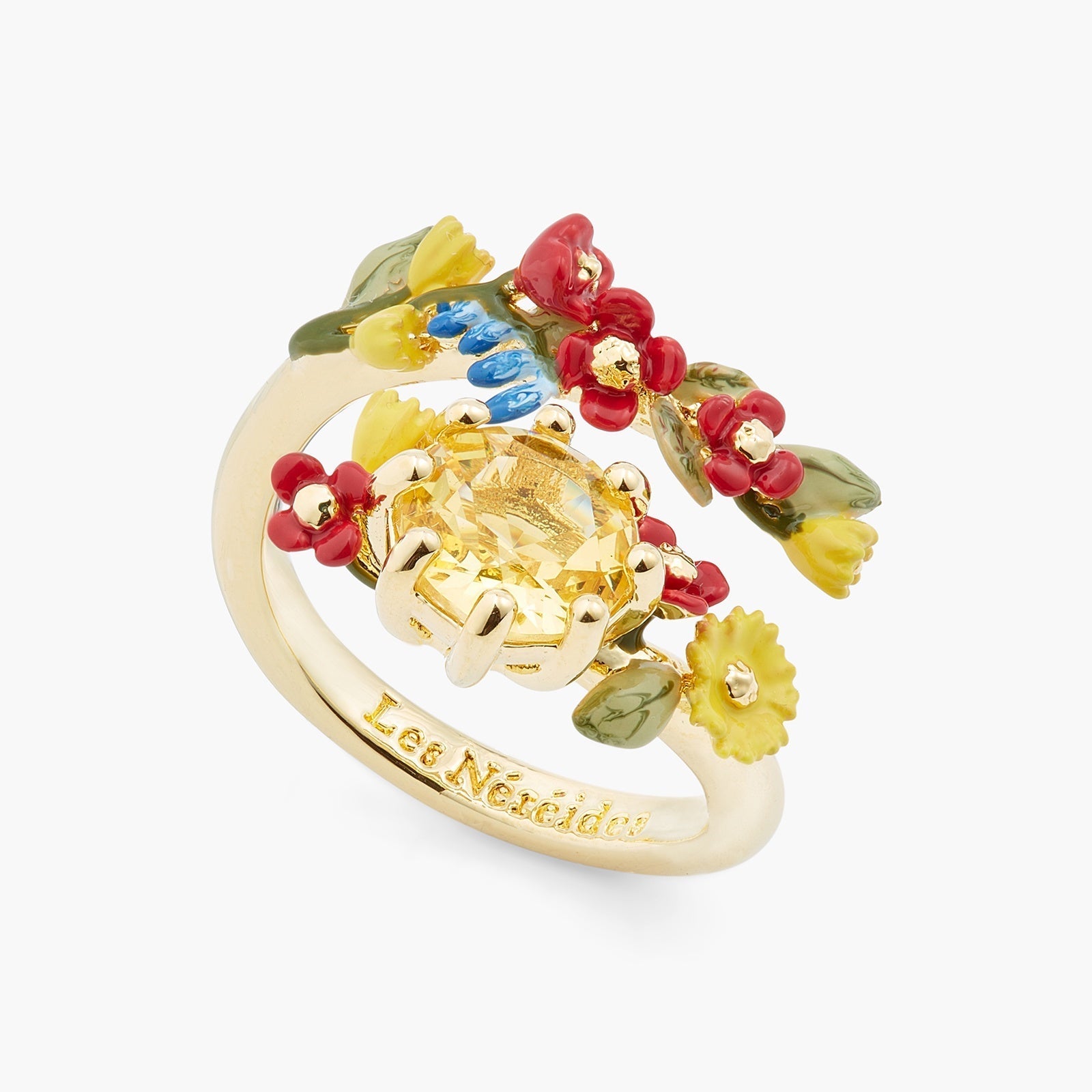 Autumn Flower And Round Stone Adjustable Ring | ASLE6051 - Les Nereides