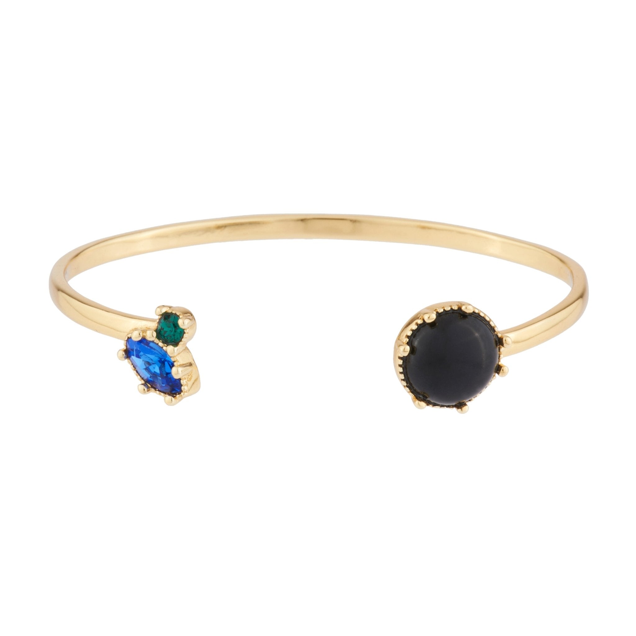 Bangle With Onyx Stone And Blue And Green Rhinestone Bracelet | Ajpf203/11 - Les Nereides