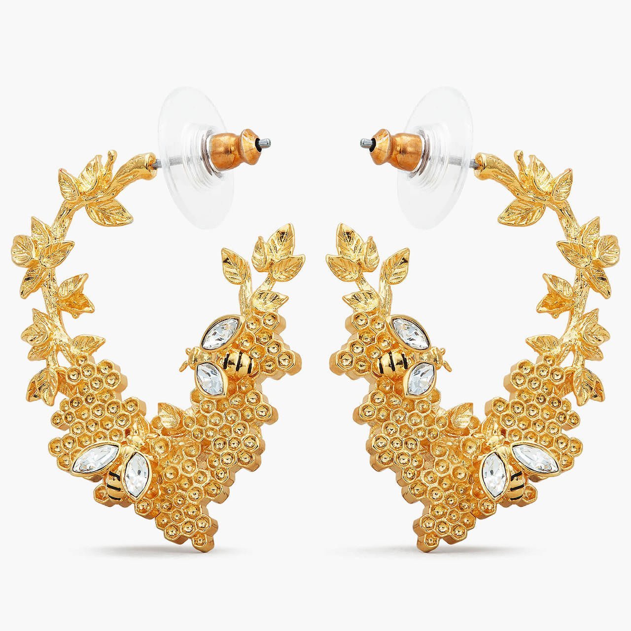 Bee And Honeycomb Hoop Earrings | APNF1101 - Les Nereides