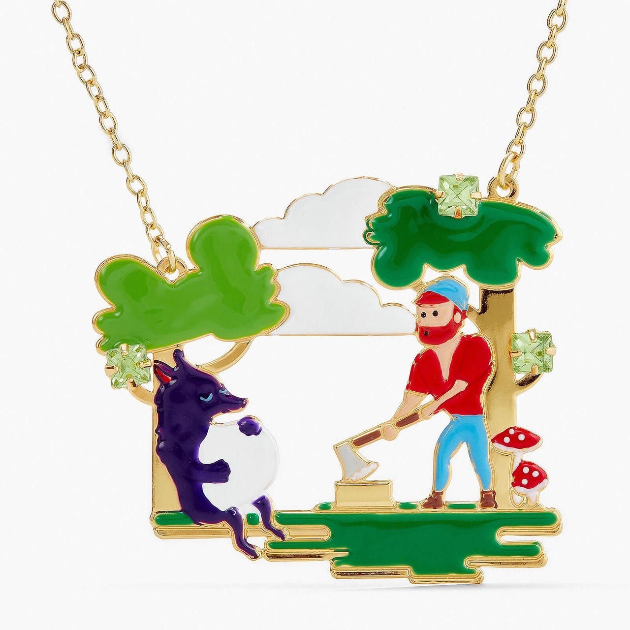Big Bad Wolf And Woodsman Pendant Necklace | APBB3091 - Les Nereides